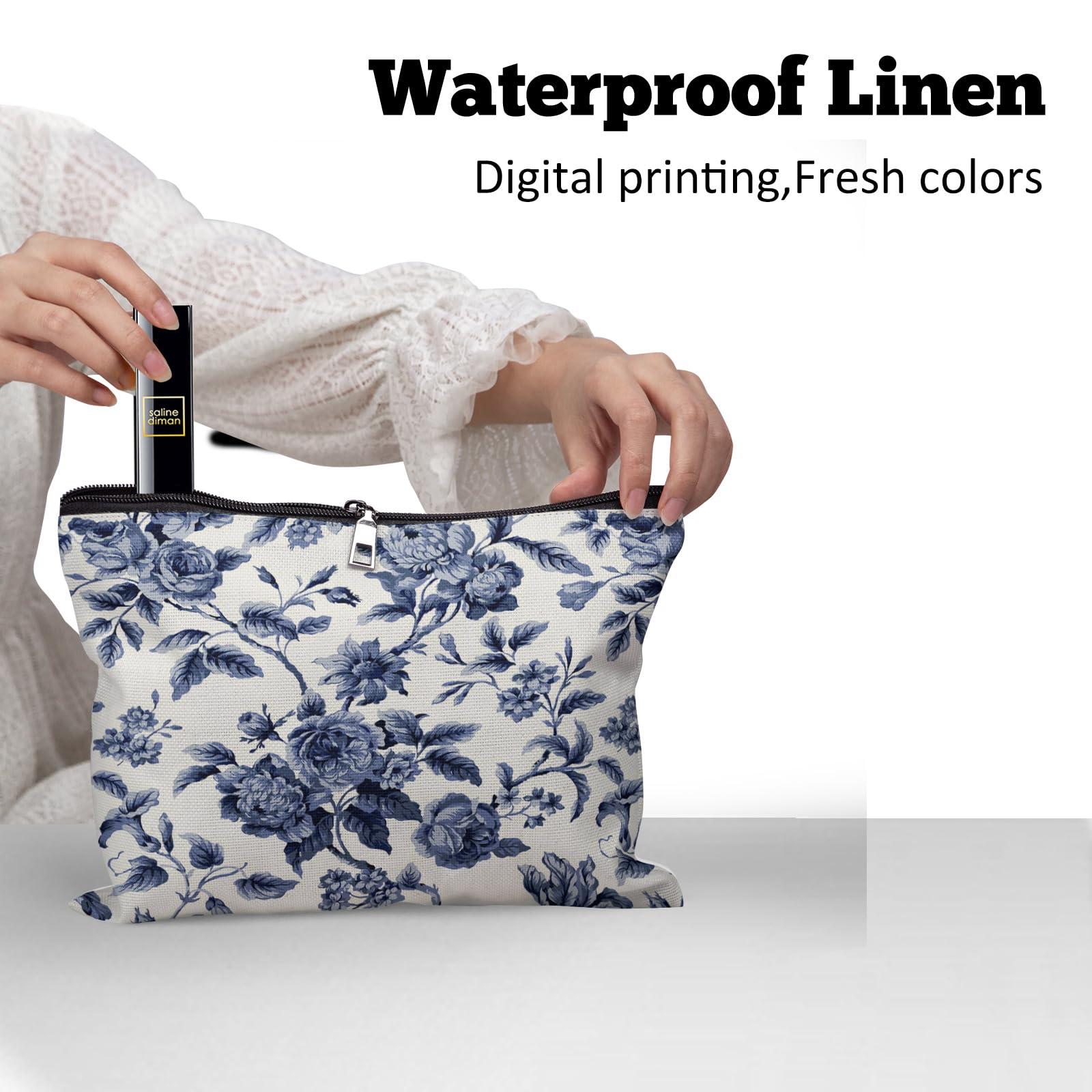 Cafl Cafl Blue Flowers Makeup Bag Botanical Flower Cosmetic Bag for Women Large Capacity Make Up Bag Portable Travel Toiletry Pouch Organizer 10 * 8inch