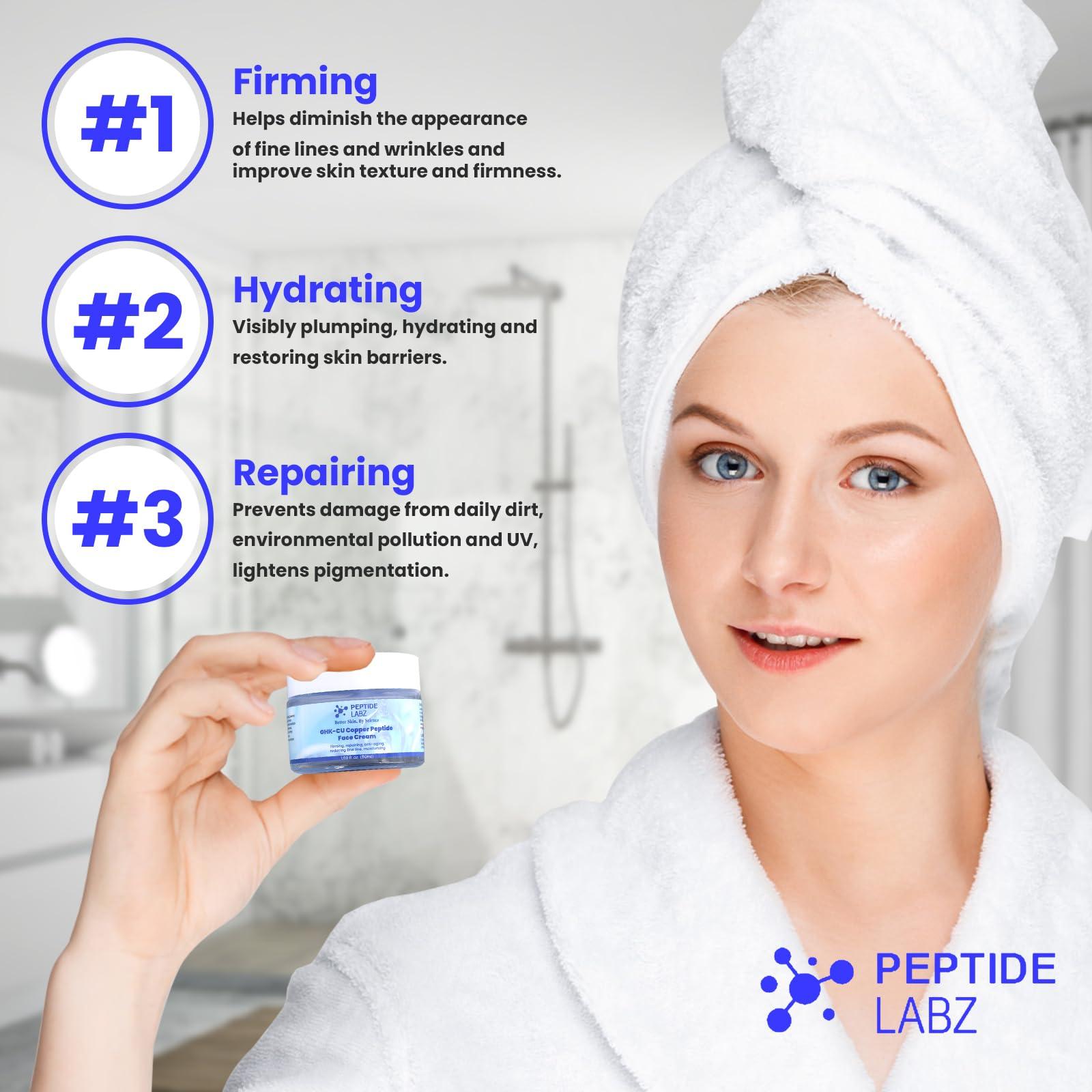 PeptideLabz Copper Peptide GHK-Cu Face Cream Anti Wrinkle 1.7 fl oz Anti Aging, Repair, and Firming Daily Face Cream