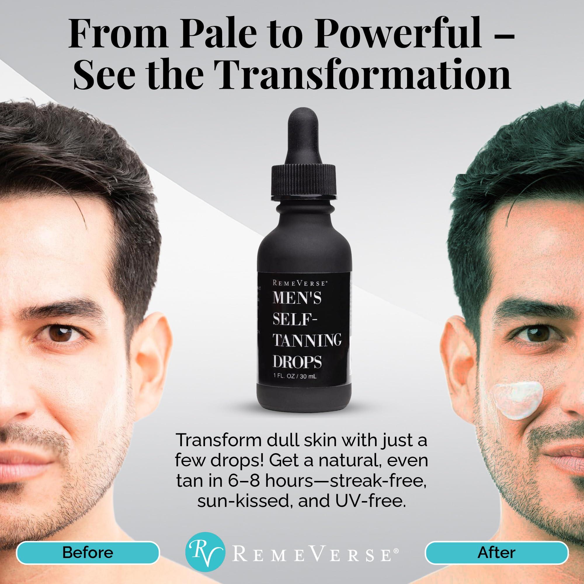 RemeVerse Men’s Self-Tanning Drops by RemeVerse: Sunless Tanner Formulated for Men to Achieve Natural-Looking Color & Even Skin Tone, 1 FL OZ.