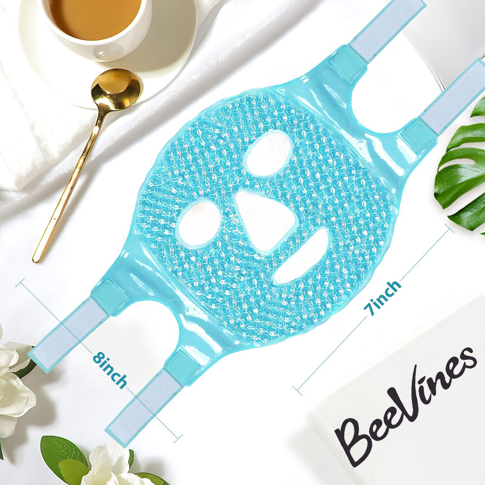 BeeVines BeeVines Ice Face Mask, Cooling Gel Pack for Puffy Eyes, Cold & Hot Reusable Compress, Frozen Eye Packs Masks for Women for Dark Circles, Puffiness & Allergies (Blue)