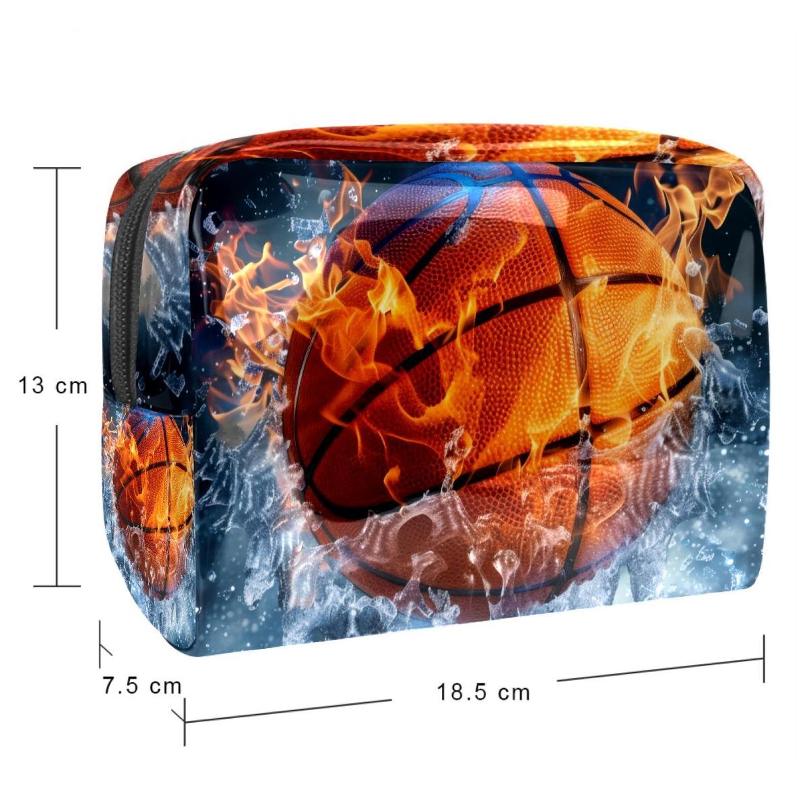 Anna Cowper Anna Cowper Fire Ice Baseketball Cosmetic Bags, Portable Travel Makeup Bags with Zipper, PVC Cosmetic Pouch Small Toiletry Bag Organizer Bags