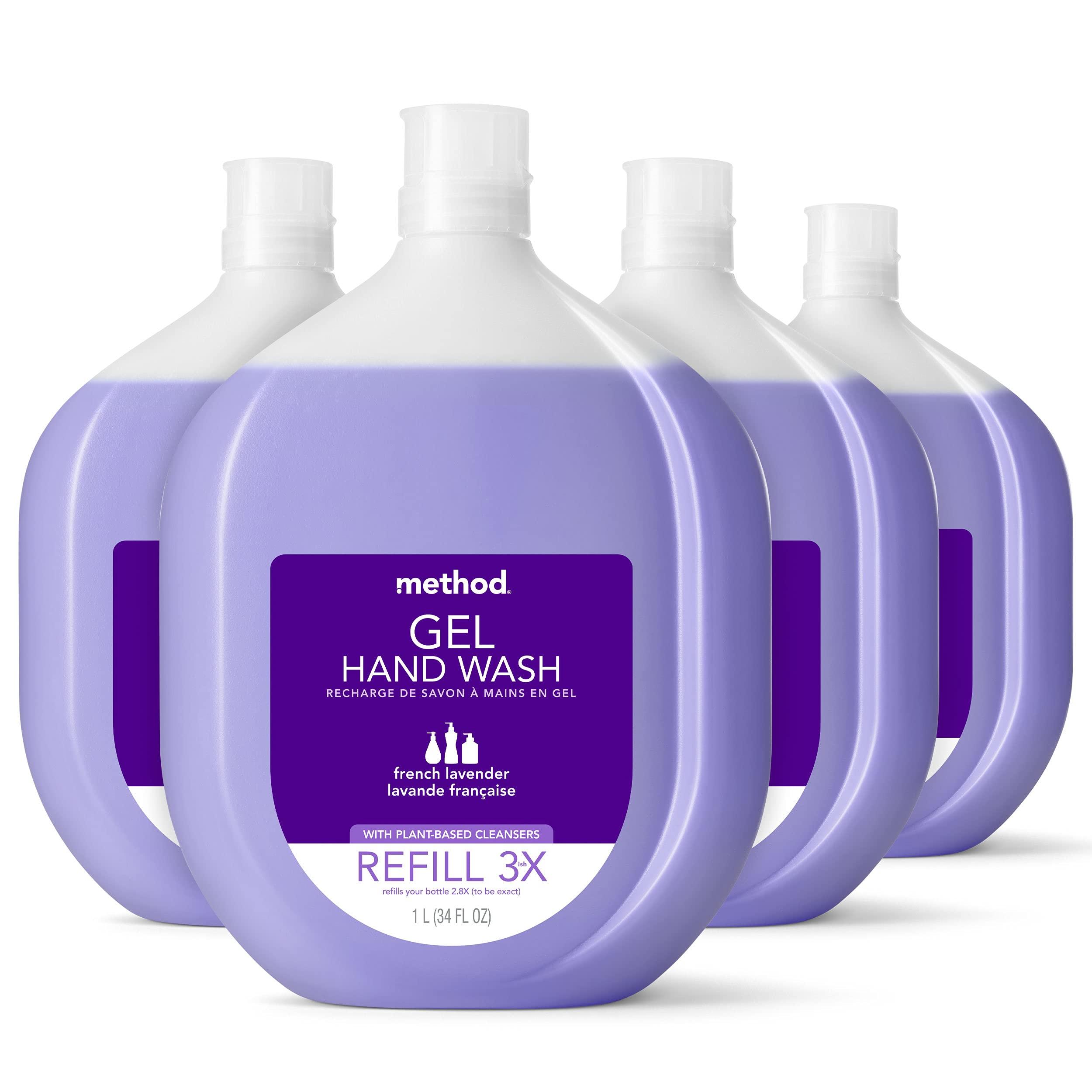 Method Method Gel Hand Soap Refill, French Lavender, Recyclable Bottle, Biodegradable Formula, 34 oz (Pack of 4)