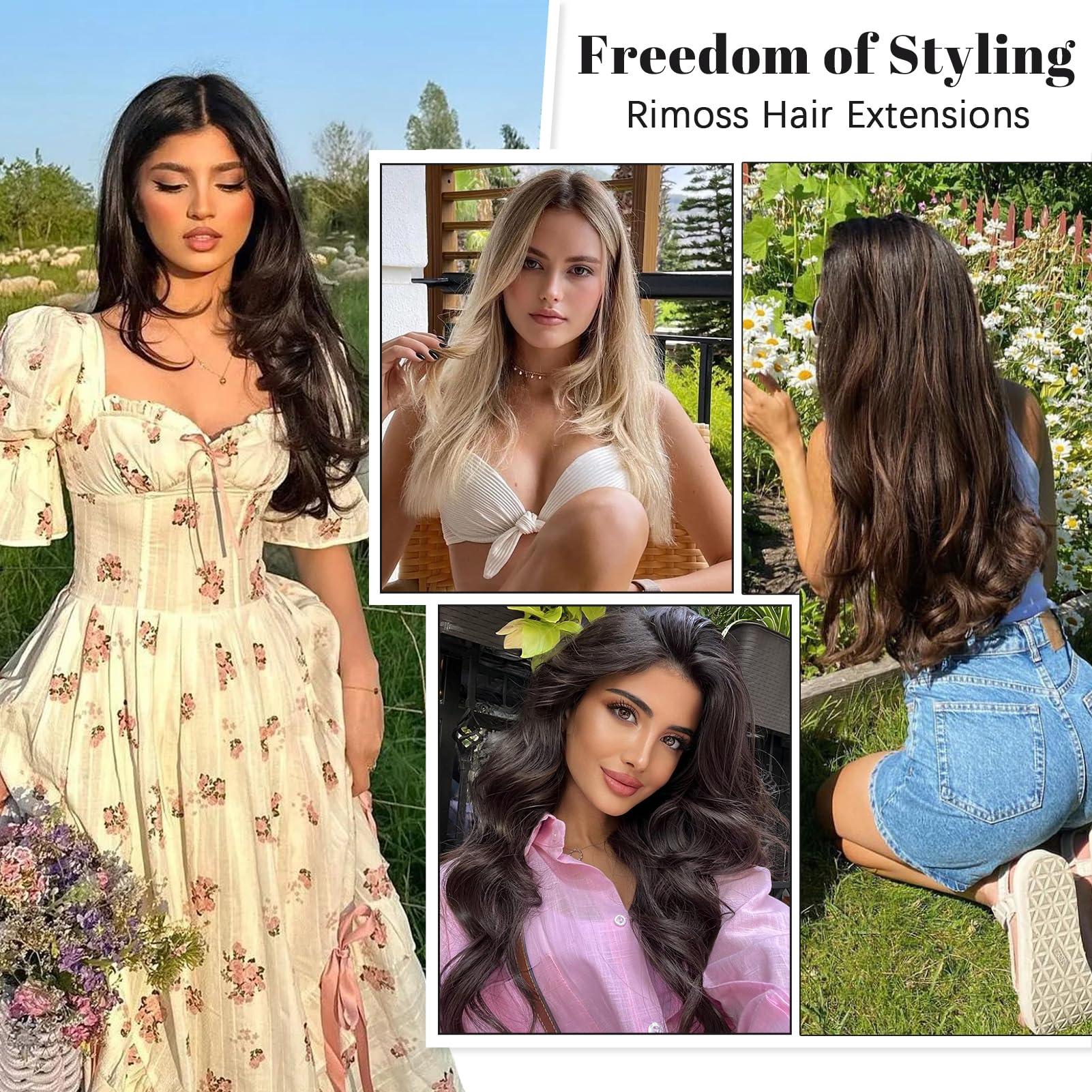 Rimoss Clip in Hair Extensions Real Human Hair Rimoss 160g Premium 20 Inch 7pcs Ombre Chocolate Brown to Caramel Blonde Balayage Remy Human Hair Clip ins Extensions Straight for Women (20 Inch)