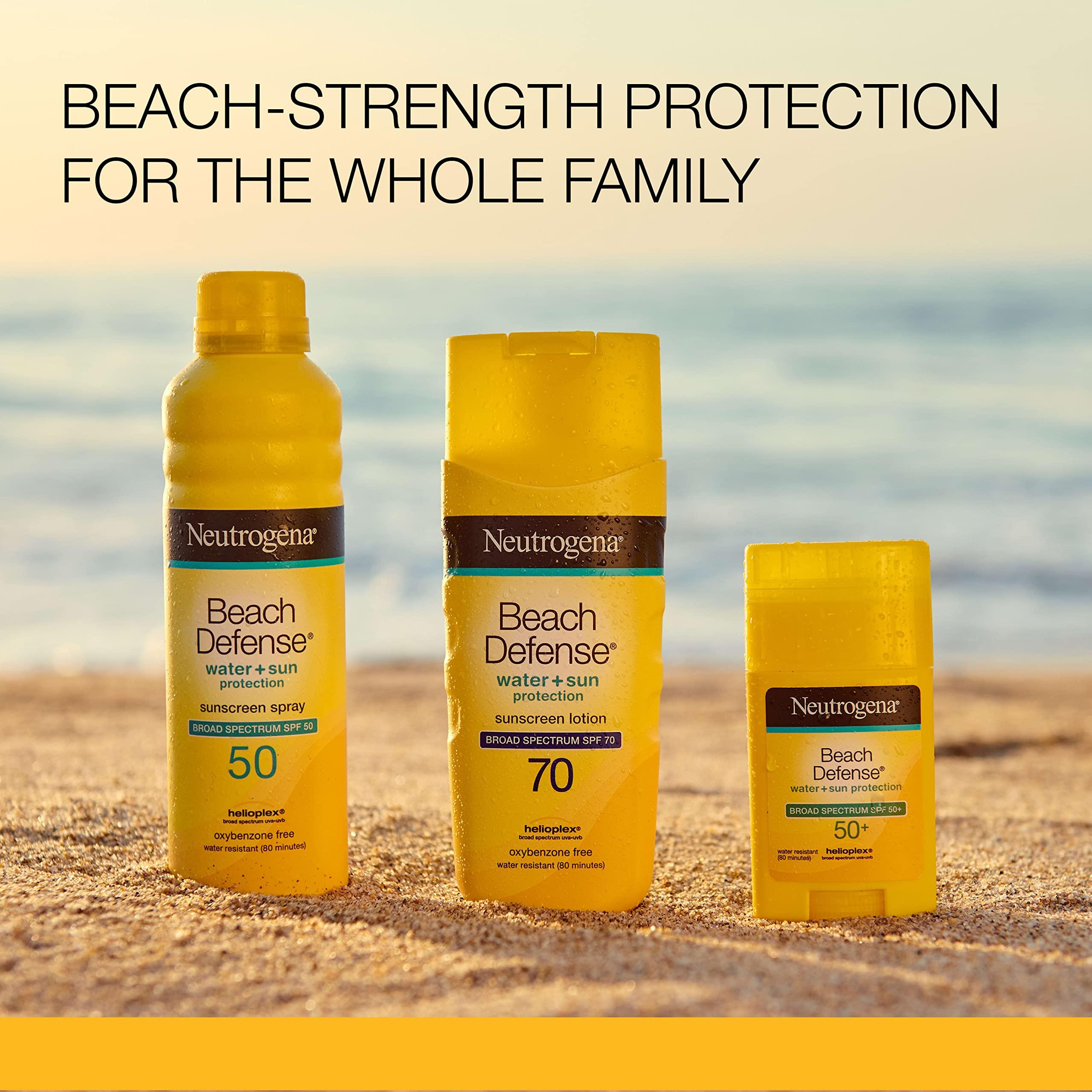Neutrogena Neutrogena Beach Defense Water-Resistant SPF 50+ Sunscreen Stick, Broad Spectrum UVA/UVB Protection, PABA- & Oxybenzone-Free Face & Body Sunscreen Stick, Hands-Free Application, 1.5 oz