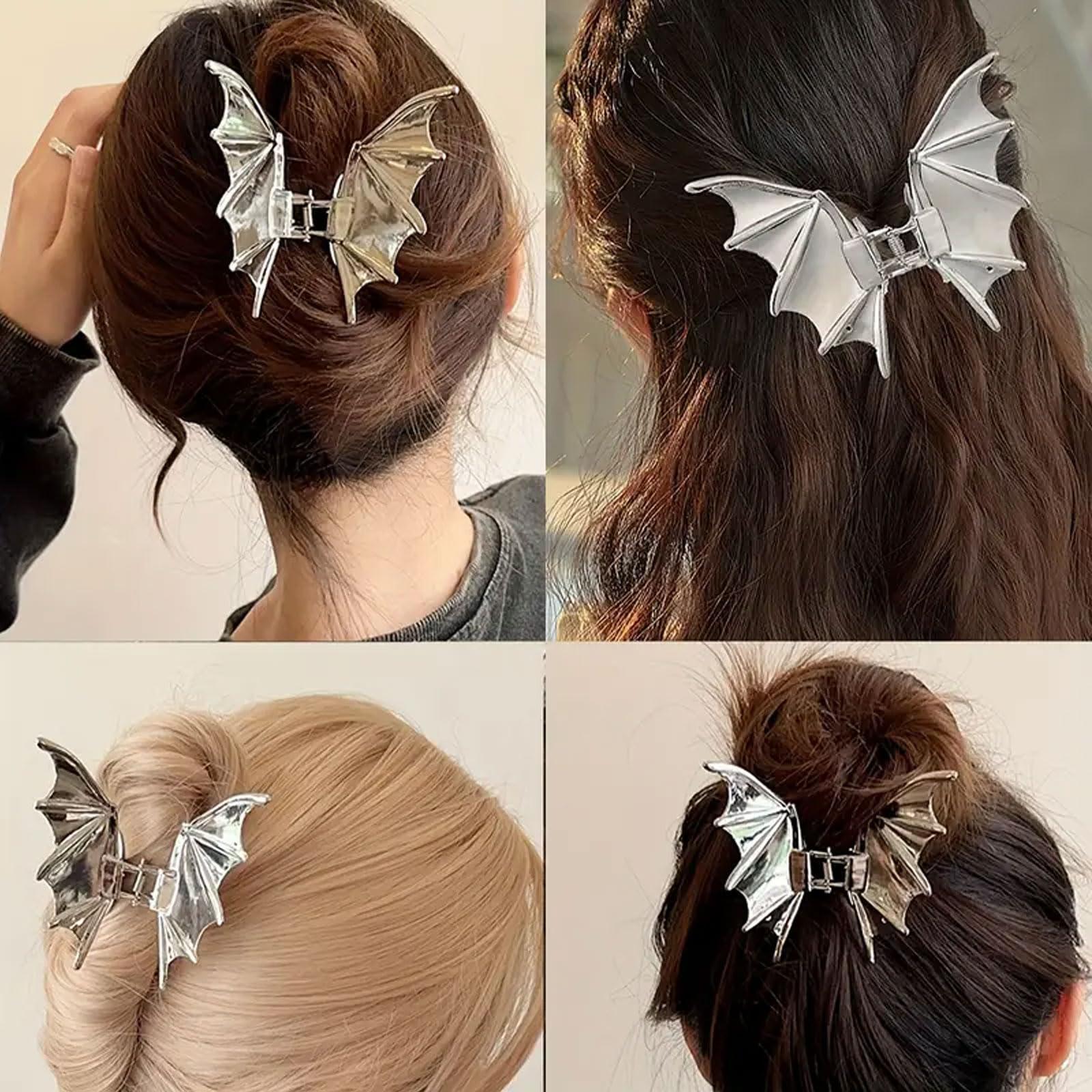 Vsdski Vsdski Bat Hair Clips Metal Silver Hair Claw Clips for Thick Thin Hair Halloween Hair Accessories for Women Punk non-slip Claw Clips Strong Hold Hair Jaw Barrettes for Cosplay Party Hair Supplies