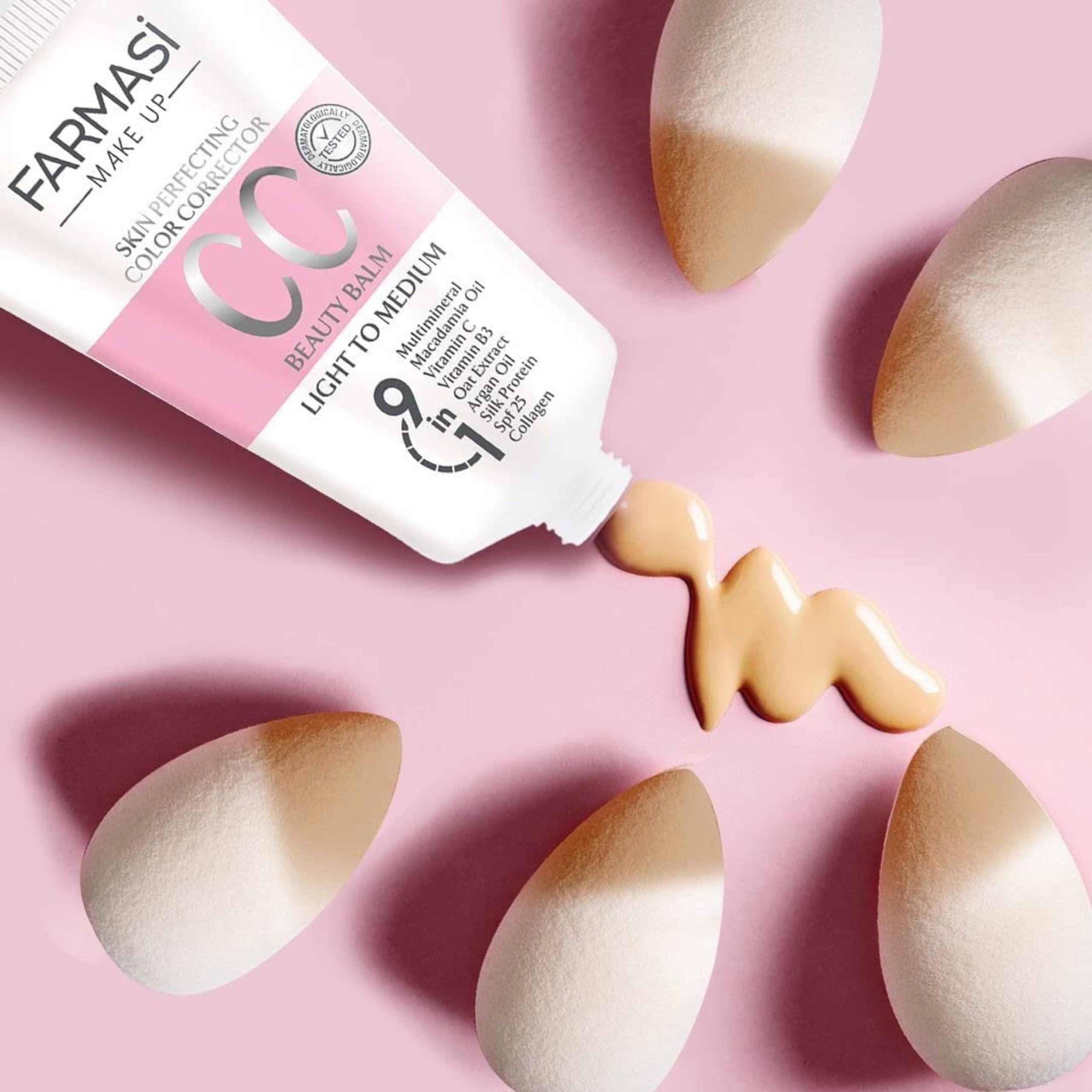 FARMASi FARMASi CC Color Control Cream, Natural and Flawless Finish, Enriched Formula with Multimineral & Spf 25+, All-Day Hold, All Skin Types, 1.7 fl. oz, Light to Mediuum