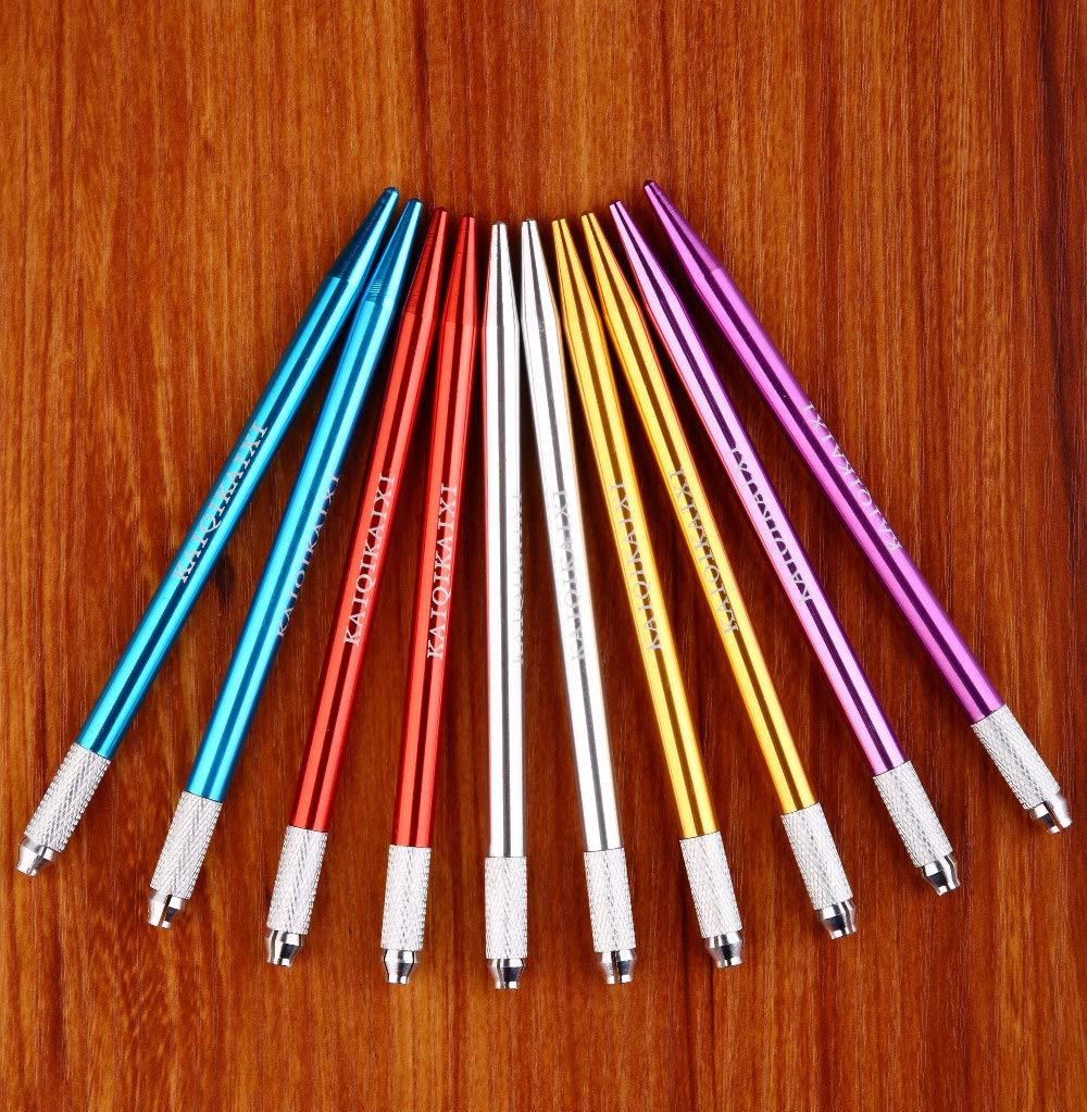 KAIQIKAIXI Microblading Pens 10 Pieces Manual Eyebrow Pens Microblade Pen Aluminum Microblading Hand Tools Light Manual Microblade Tool Microblade Holder Additional 10Pcs Round Needles