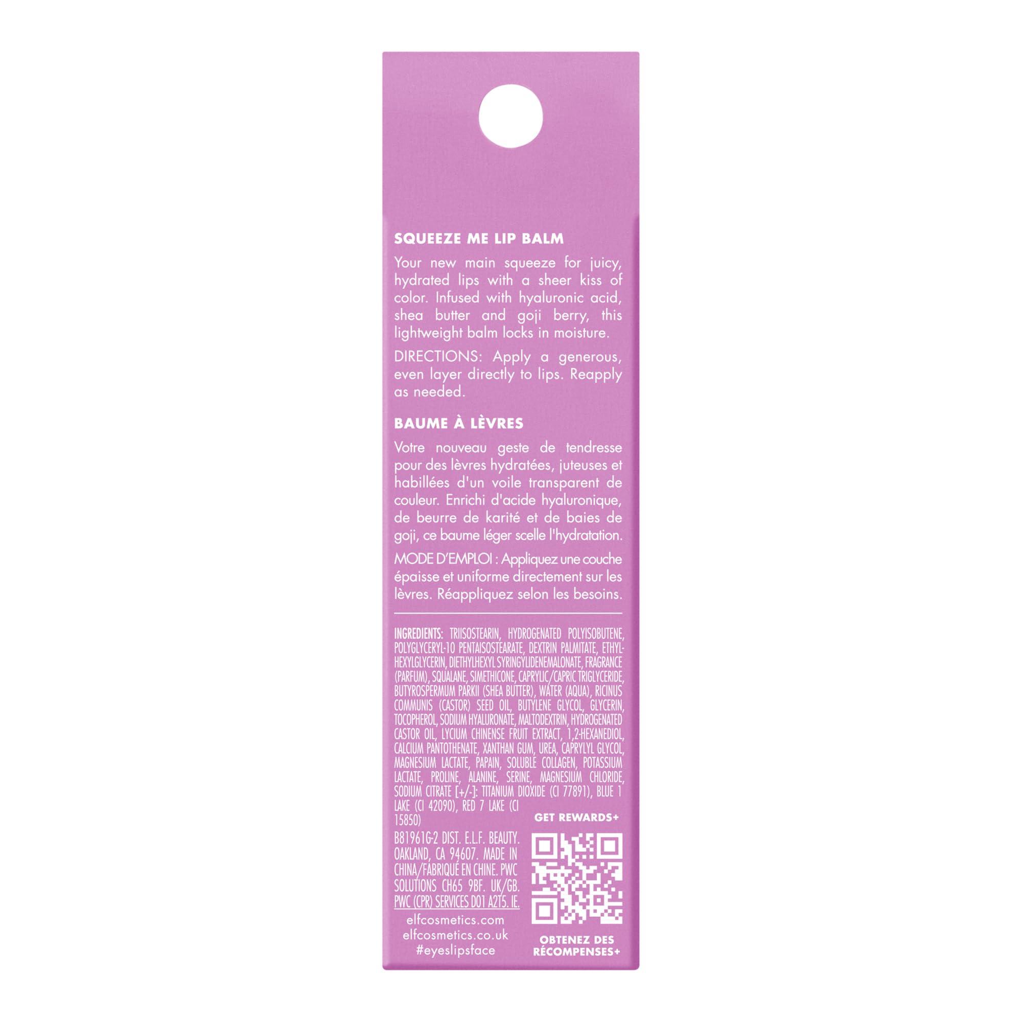 e.l.f. e.l.f. Squeeze Me Lip Balm, Moisturizing Lip Balm For A Sheer Tint Of Color, Infused With Hyaluronic Acid, Vegan & Cruelty-free, Grape