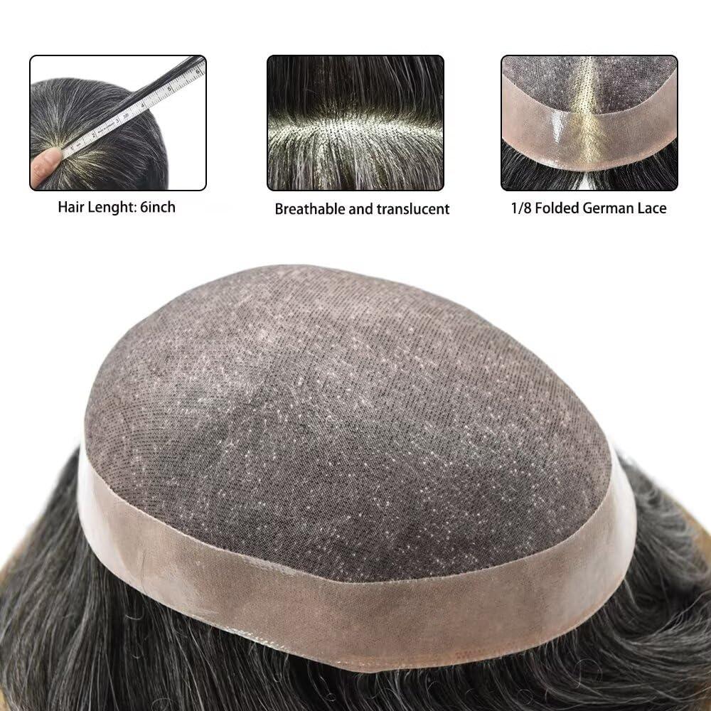 FNY HAIR FNY HAIR Toupee for Men Fine Mono Mens Toupee Poly Coating Human Hair System Durable Monofilament NPU Hair Replacement Systems 6\"X8\" #240 2# DARKEST BROWN WITH 40% SYNTHETIC GREY