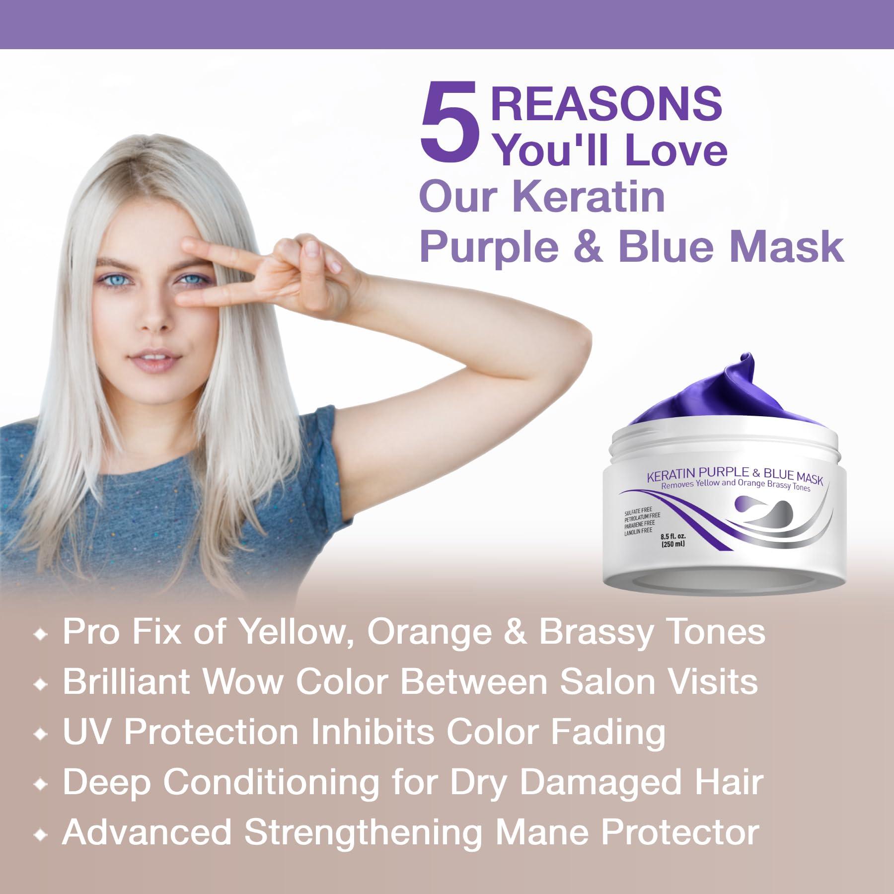 VITAMINS hair cosmetics Vitamins Keratin Purple Blue Hair Mask and Keratin Shampoo Kit - Conditioning Anti Brassiness Toner for Bleached Blonde Platinum Silver White Grey Dry Damaged Hair and Nourishing Clarifying Shampoo