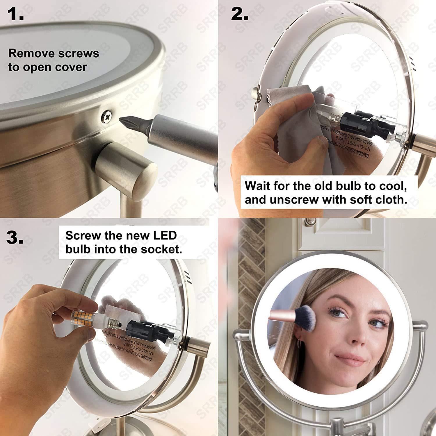 VOKWAK VOKWAK LED Makeup Mirror Bulb Replacement Mirror for Cosmetic Vanity Makeup Mirror with Single Double Sided Lighted Magnification,4W Equivalent to 40W Incandescent Bulb (2-Pack Warm White)