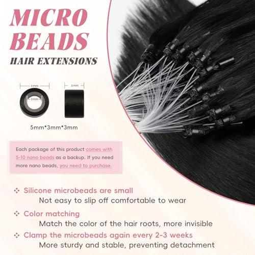 Eliysako Microlink Hair Extensions Human Hair 50g 20inch(#1) Natural Black Micro Link Hair Extensions Human Hair Microbead Hair Extensions Microloop Hair Extensions Human Hair For Women