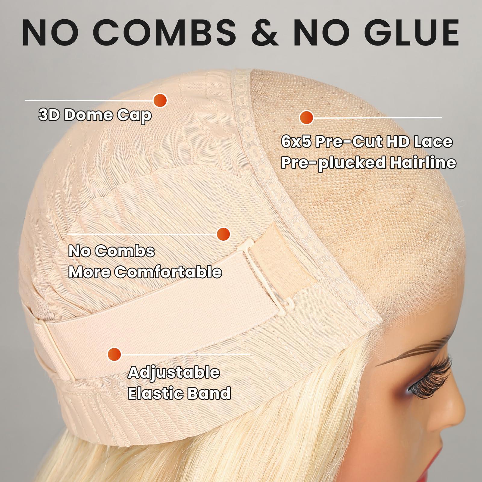 MEGALOOK MEGALOOK Blonde 613 Bob Wig Human Hair Ready To Go Glueless Pre Cut 65 Closure Blonde Wig Human Hair 200% Density Straight 613 Bob Wigs Real Pre Bleached Tiny Knots 12 Inch