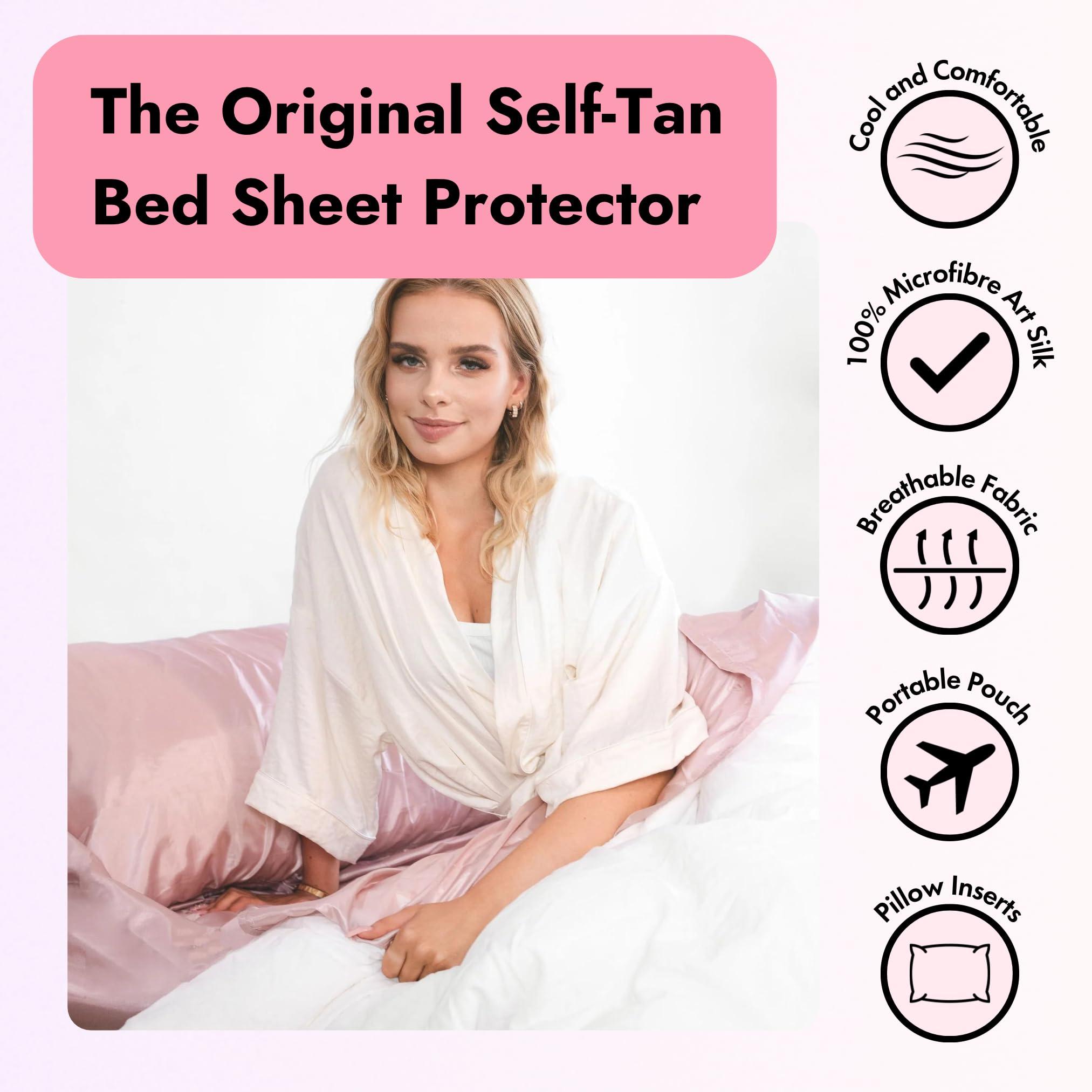 Tanzee TANZEE Self Tan Bed-Sheet Protector - Keep Sheets Clean from Self Tanner Stains - 100% Microfibre Art Silk - Wont Transfer or Absorb Tanning Lotion - Large, Breathable, with Pillow Insert - Rose Gold