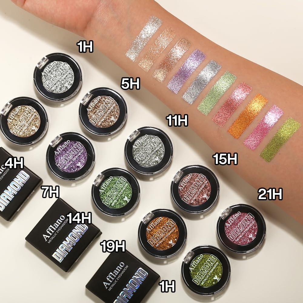 Afflano Afflano Silver Glitter Eyeshadow Super Pigmented, Intense Color Gray Silver Eyeshadow Palette Single, Long Lasting Sparkle Shimmer Metallic Glitter Eyes Look, Blendable Neutral Grey Eye Shadow Makeup