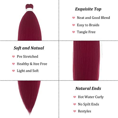 UPruyo Dark Red Burgundy Braiding Hair Pre Stretched 26 inch Synthetic Hair for Braiding Micro Braiding Hair Extensions for Box Braids Long Knotless Prestretched Pre Stretched Braiding Hair (Pack of 6, 900#)