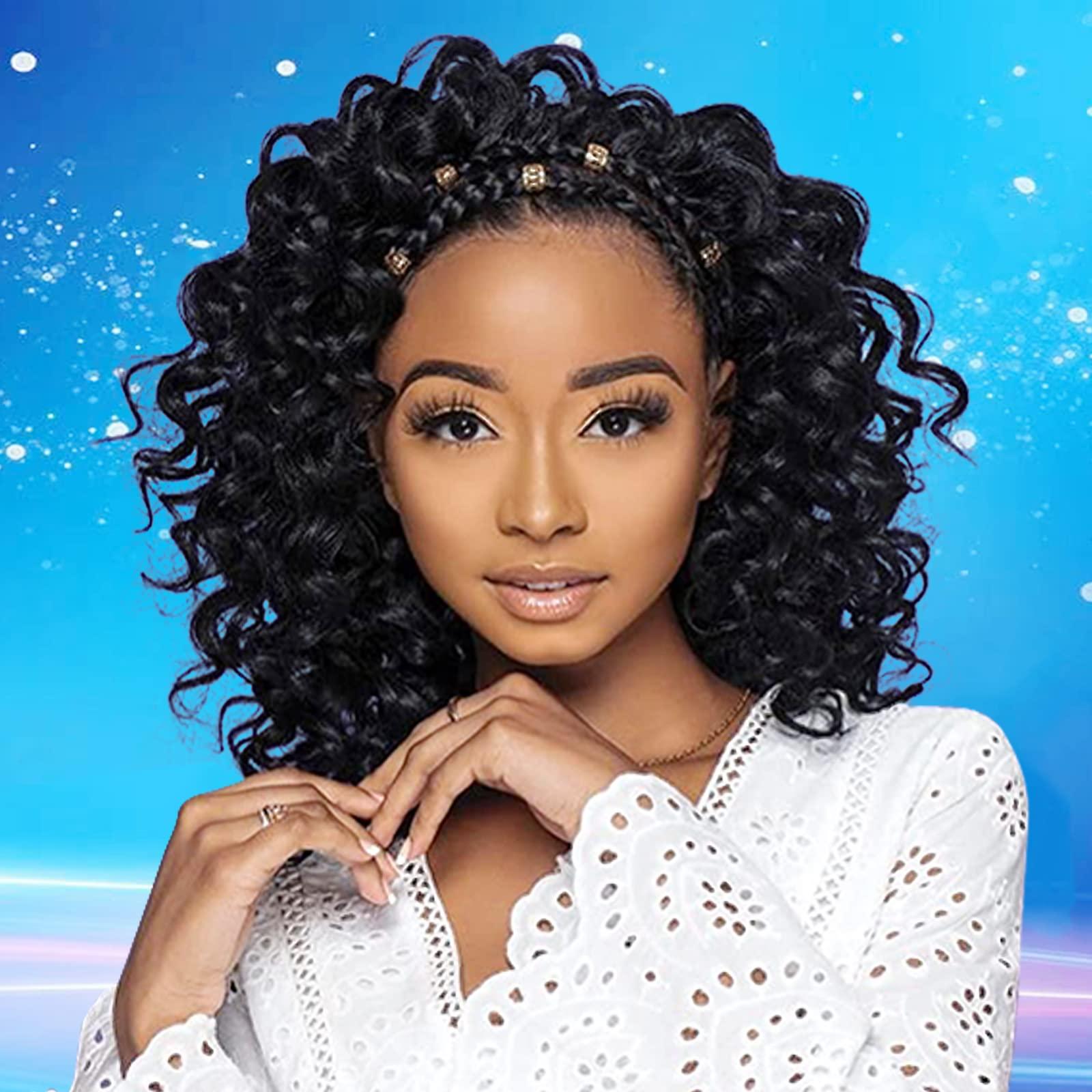 Chicmoi 9 inch Ocean Wave Crochet Hair for Black Women Short Wavy Crochet Braids 126 Roots Pre Looped Deep Wave Crochet Hair 7 Packs Natural Black Ocean Wave Crochet Hair (9 Inch, 1B)