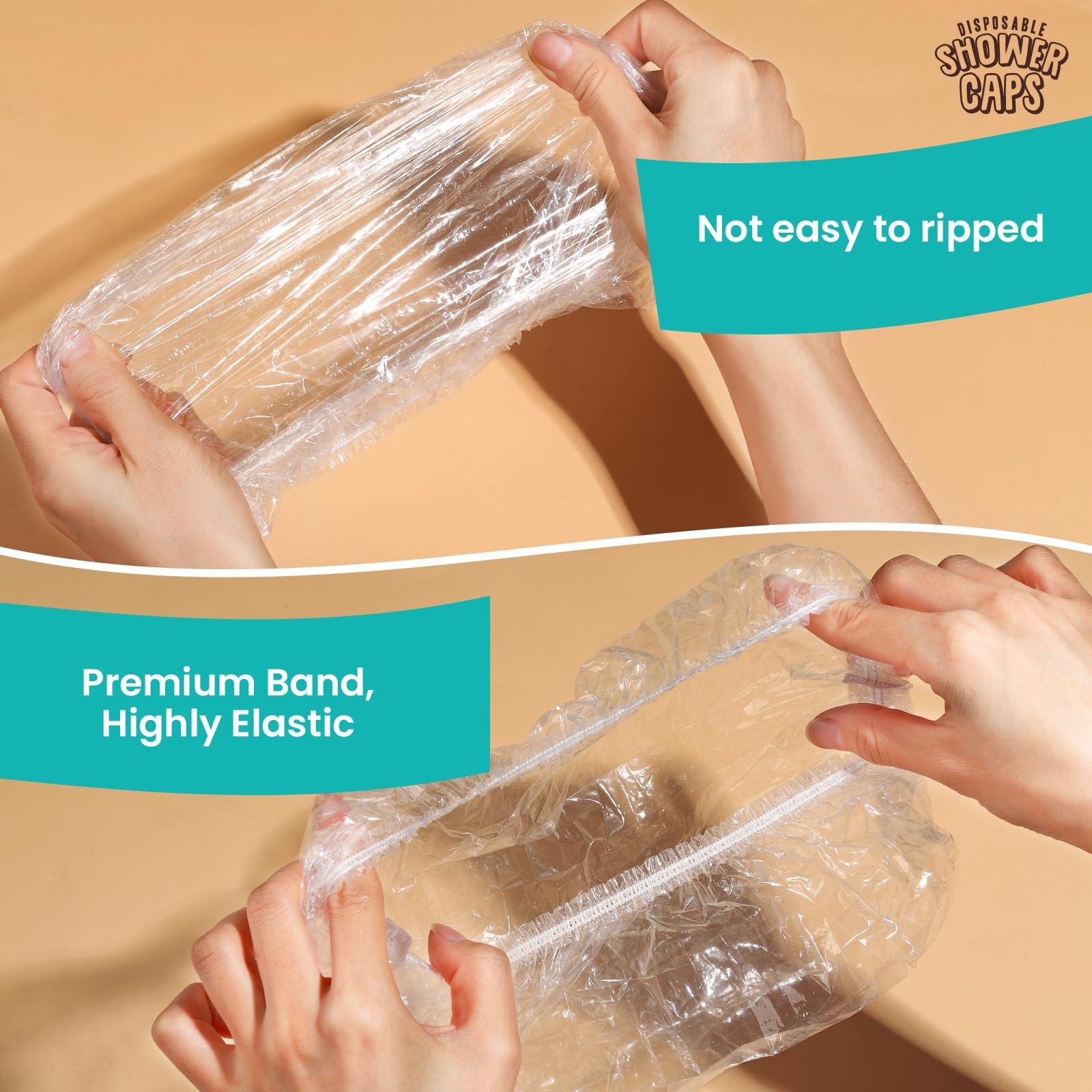 LEOBRO LEOBRO Disposable Shower Caps, 100PCS Shower Caps, Shower Cap for Women Waterproof, Disposable Clear Plastic Shower Cap for Women, Thick Plastic Caps for Hair Treatment, Regular Size 17.3 INCH