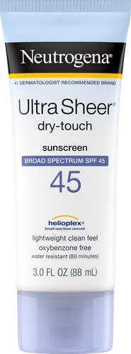 Neutrogena Neutrogena Ultra Sheer Dry-Touch Sunscreen Lotion, Broad Spectrum SPF 45 UVA/UVB Protection, Light, Water Resistant, Non-Comedogenic; Non-Greasy, Travel Size, 3 fl. oz
