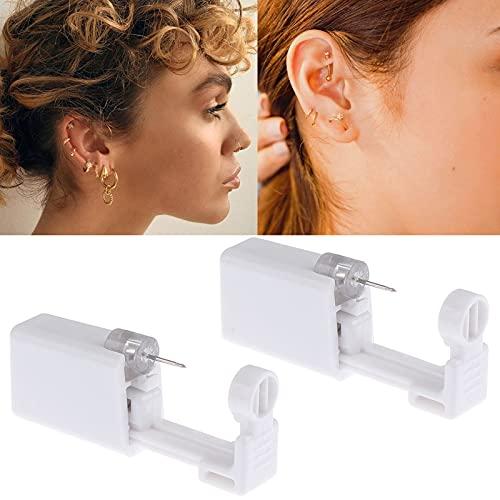 prgislew Ear Piercing Gun - Silmy 2 Pack Ear Piercing Kit Disposable Self Ear Piercing Gun with Ear Stud and Clean Tool Pierce Kit Tool for Nose Studs Cartilage Tragus Helix Piercing Gun (Silver White1)