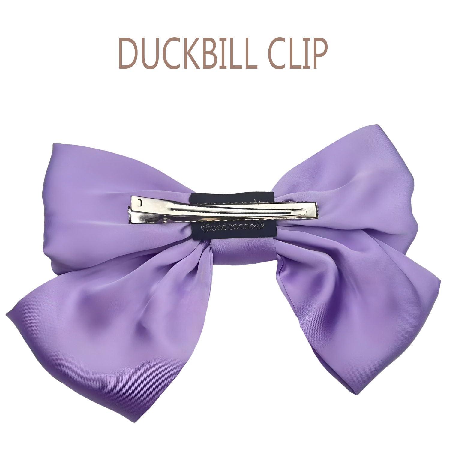 SEVENHEAD SEVENHEAD Bow Hair Clips Black Duckbilled Clip 1 Pack Barrettes Large Big Oversized Knot Bowknot Satin French Barrettes Snap Hair Clips Ponytail Holders Accessories for Women Girls Teens
