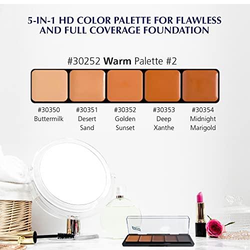 Graftobian Graftobian HD Glamour Crme Foundation Palette (Warm #3) - High Definition 5 Color Makeup Palette, Cream Based Foundation Concealer and Contour Palette, Full Coverage - Medium/Dark Warm Skin Shades