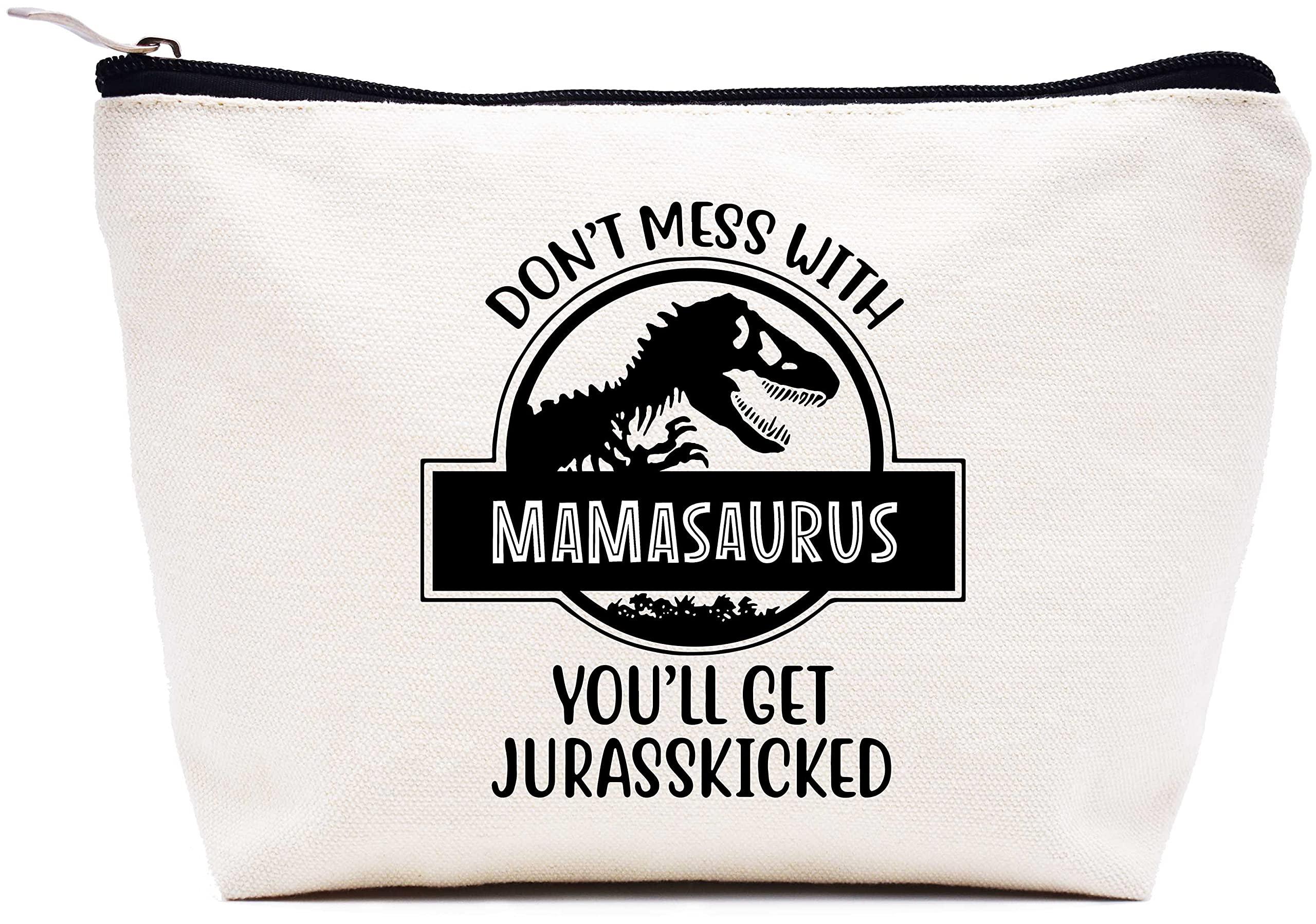 LIBIHUA Don't Mess with Mamasaurus You'll Get Jurasskicked - Funny Dinosaur Birthday Christmas Novelty Present Ideas for Mom - Presents For Mom From Husband Son Daughter Makeup Bag Cosmetic Bag Travel Pouch