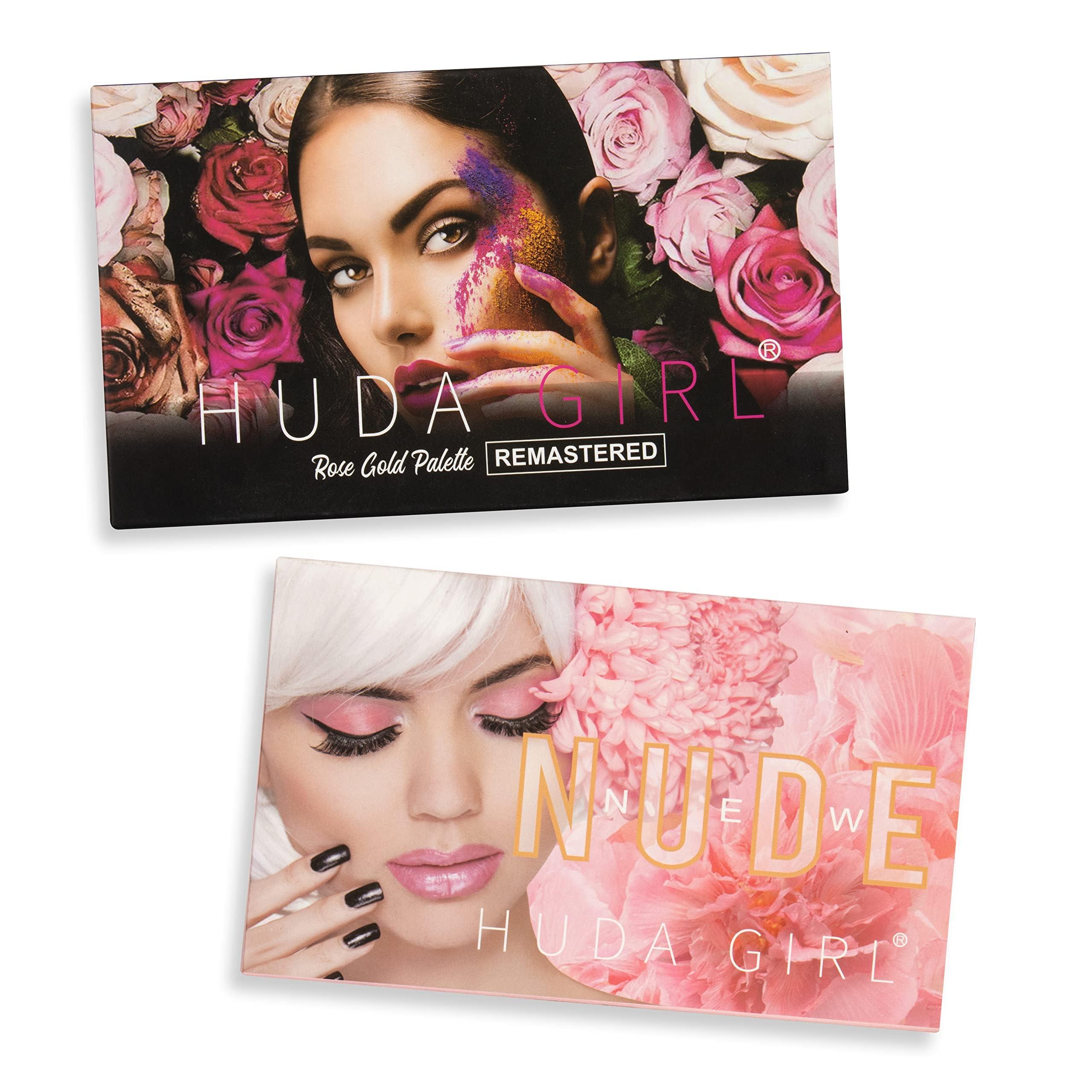 HUDA GIRL HUDA GIRL Beauty Rose Gold Remastered + Nude Edition Eyeshadow Palette Combo Kit - 36 Matte and Shimmer Finishes, Includes Black Eyeshadow - Complete Eye Shadow Palette Set