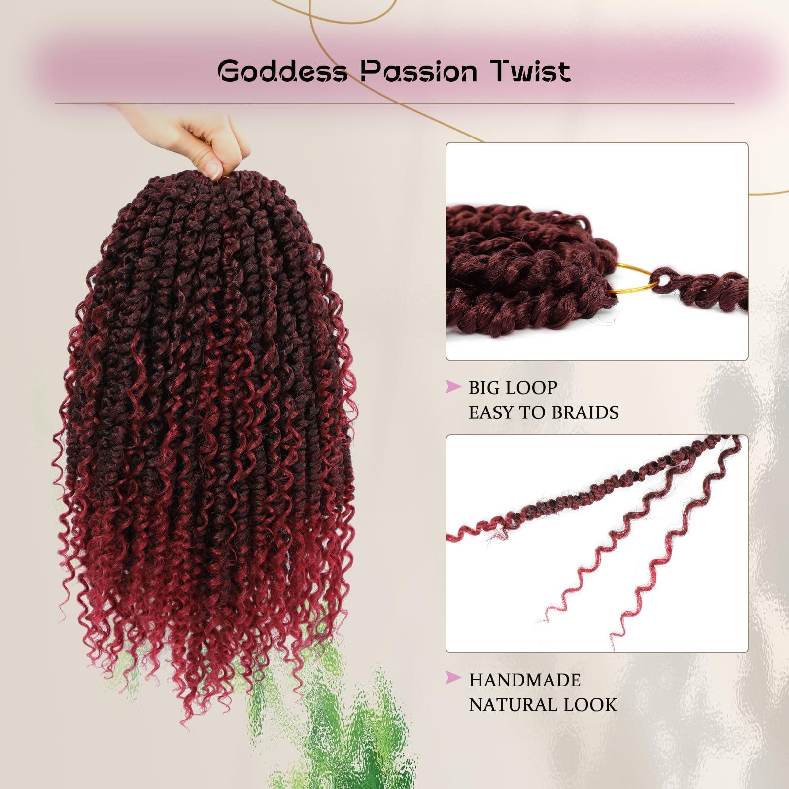 Betufllo 8 Packs Boho Passion Twist Hair With Curly Ends Goddess Passion Twist Crochet Hair 14 Inch Pre Looped Curly Ends Bohemian Synthetic Braids Hair Extensions(8 Packs, Tbug#)