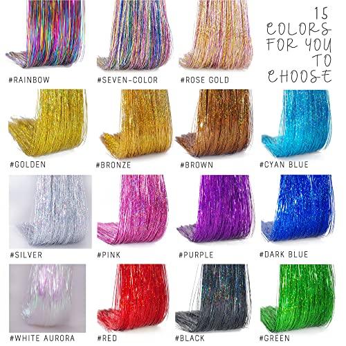SEPTBEAM SEPTBEAM Clip in Hair Tinsel Extensions Sparkle & Highlights for Hair Seven-color 20.5 Inch 6 Pieces Dazzle Hair for Party, Christmas Gift for Kids, Girls, Women(Seven-color)
