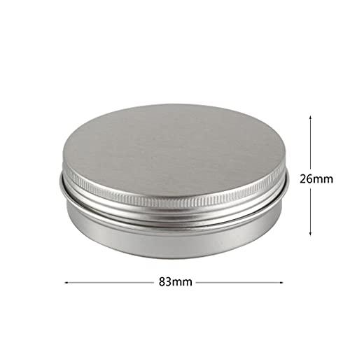 Dlibuy DLIBUY 50 Pcs 100ml 100g Empty Round Silver Aluminum Tin Jars with Screw Lids Cosmetics Lip Balm Containers Pots for DIY Candle, Salve Powder, Crafts, Storage Cans 3 Alu Spoon, 50 Labels