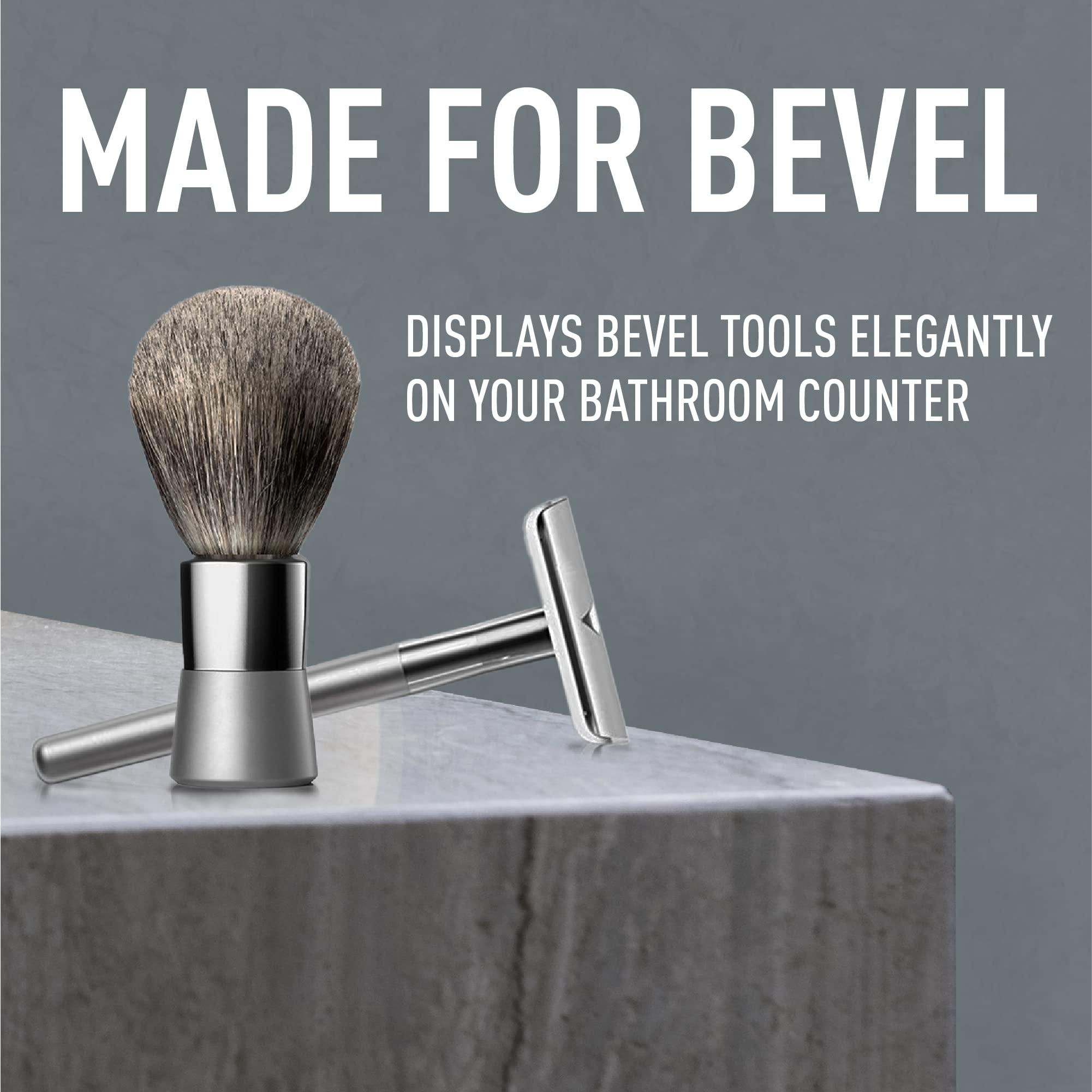 Bevel Bevel Safety Razor & Shaving Brush Display Stand with Non Slip Base, Dual Shave Stand Designed to Prevent Water Damage, Improve Hygiene and Protect Shaving Kit