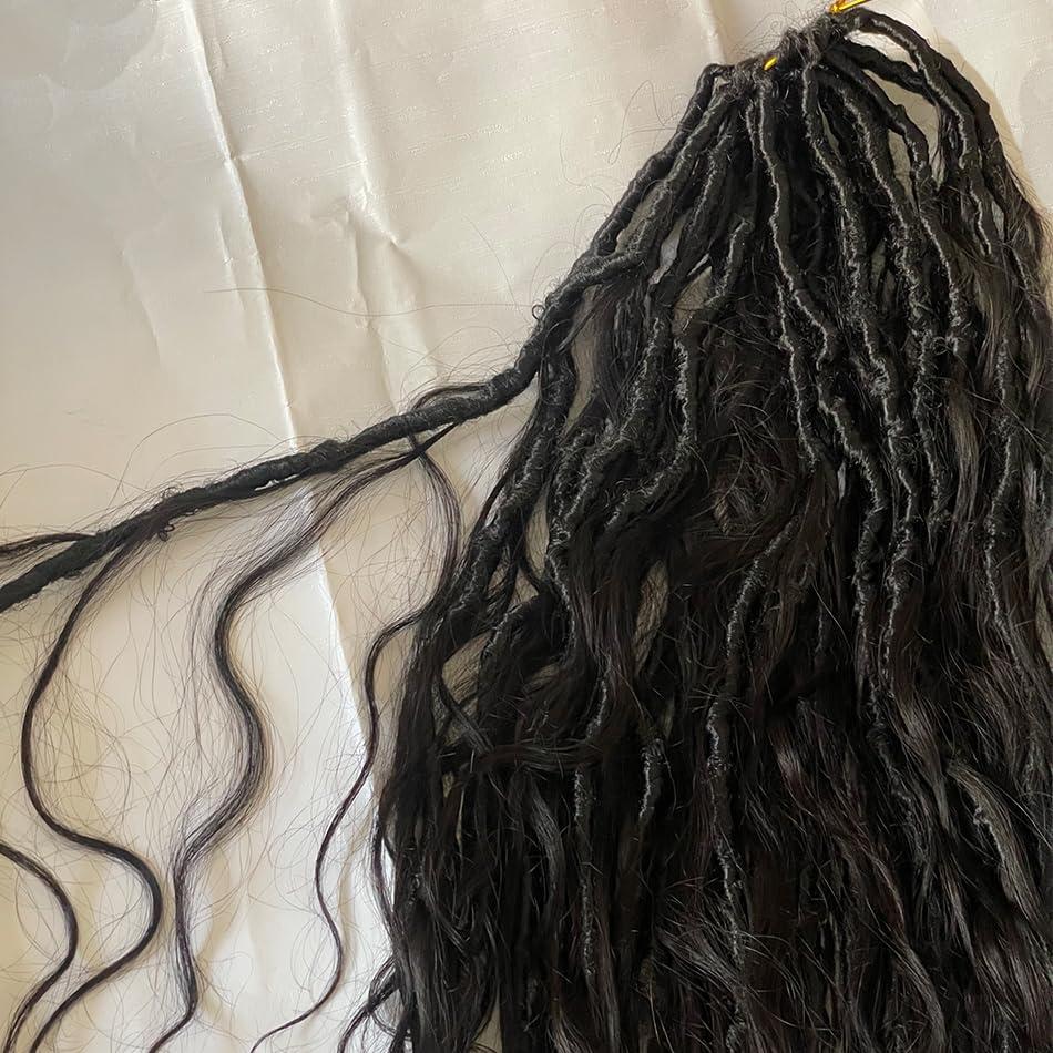 FlowerSeason Pre-Looped Crochet Boho Locs With Human Hair Body Wave Curls Wavy Goddess Locs Crochet Hair 100 strands(26inch)