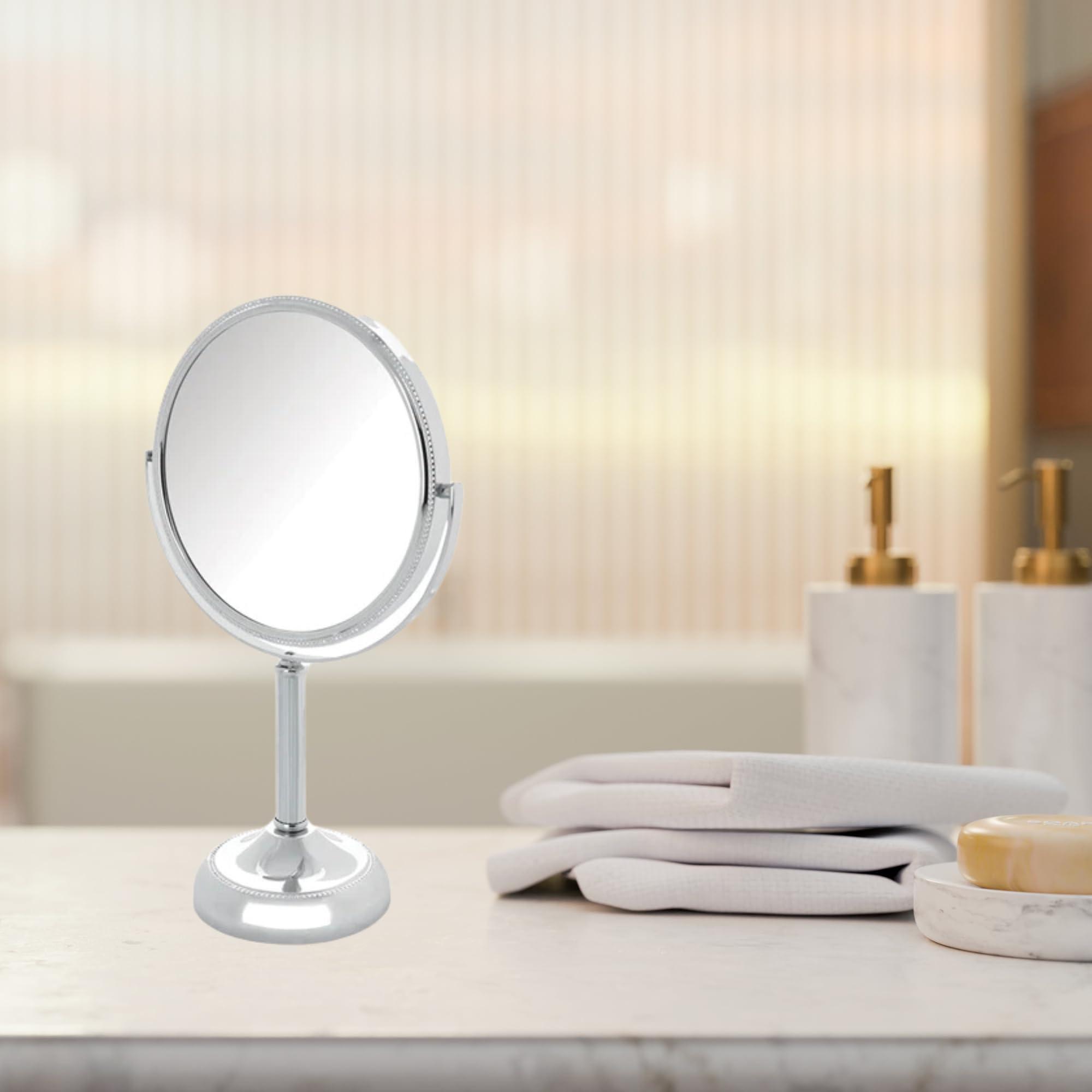 Jerdon JERDON Two-Sided Tabletop Makeup Vanity Mirror - 10X-1X Magnification & Swivel Design - 6-Inch Diameter Portable Mirror  Polished Chrome Finish - Model JP910CB