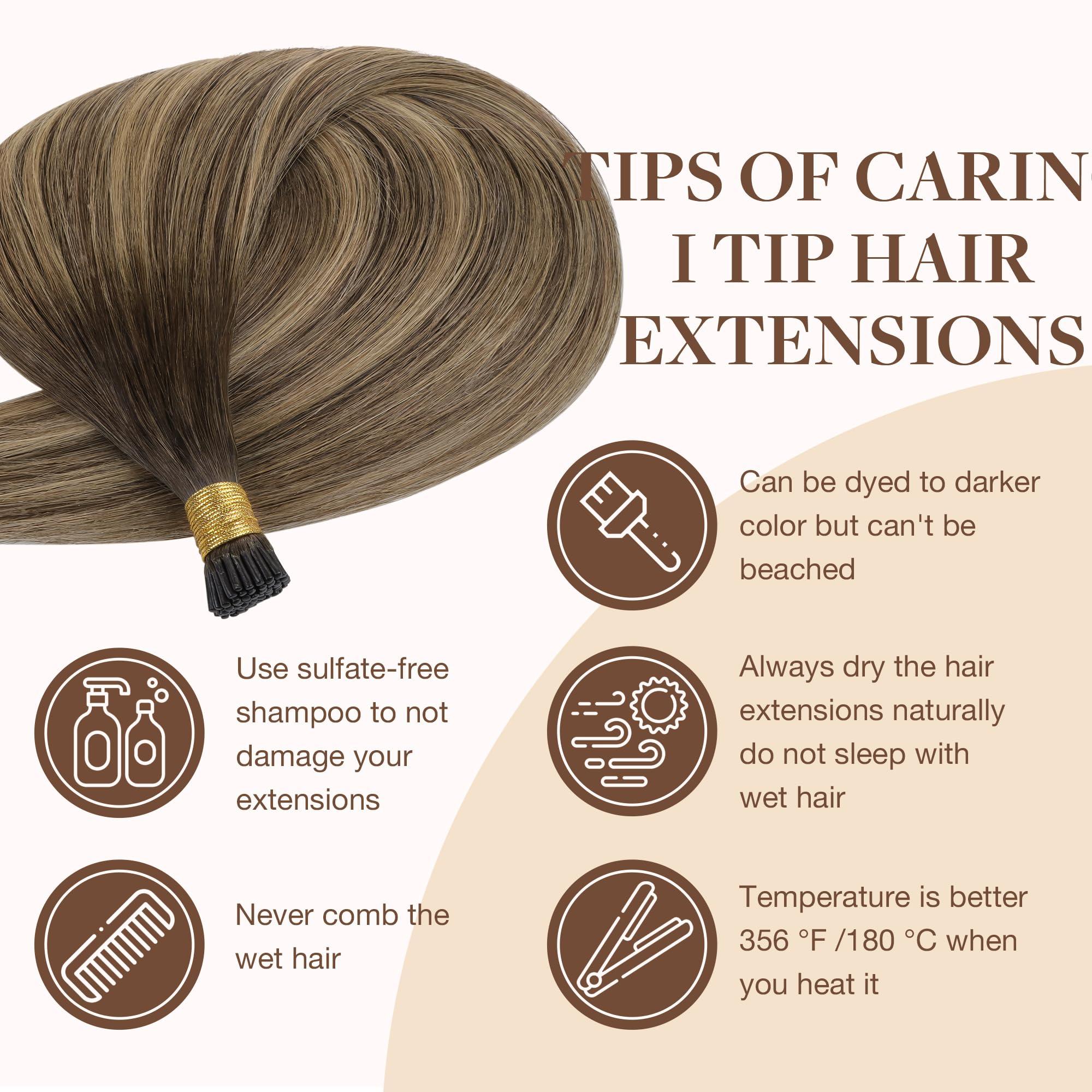 GOO GOO GOO GOO I Tip Hair Extensions Real Human Hair, 14inch 50g 100S, Cold Fusion I Tip Hair Extensions, Invisible Remy Hair Extensions, 4/26/4 Balayage Chocolate Brown to Honey Blonde