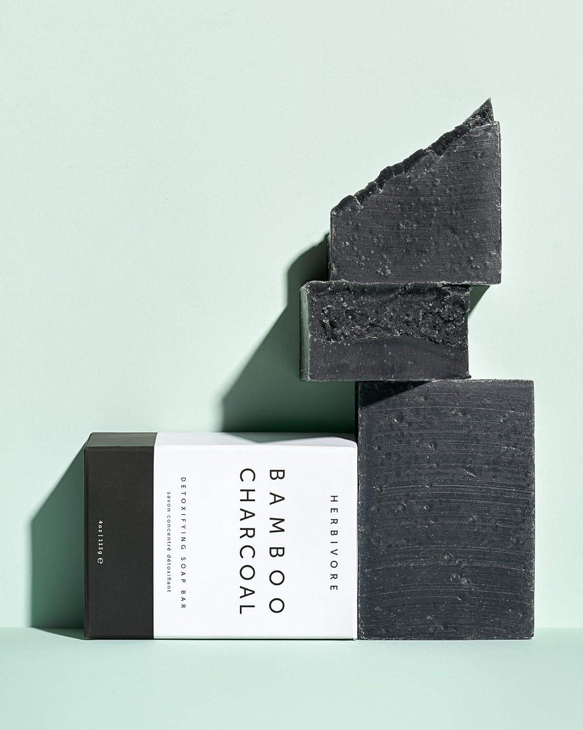 HERBIVORE HERBIVORE Bamboo Charcoal Gentle Cleansing Bar Soap For Face & Body, Deeply Cleanses & Exfoliates, Suitable for All Skin Types, Vegan, 4 oz (2 Pack)