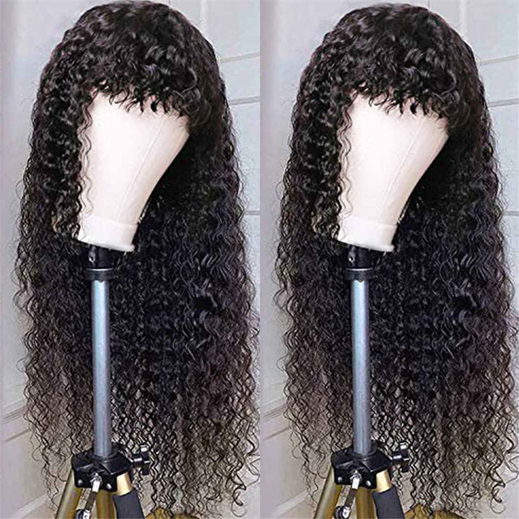 SSJFZM 200 Density Curly100% Human Hair Wigs With Bangs Scalp Top Full Machine Made Wig Remy Brazilian Short Curly Wig For Black Women 180% 30inches