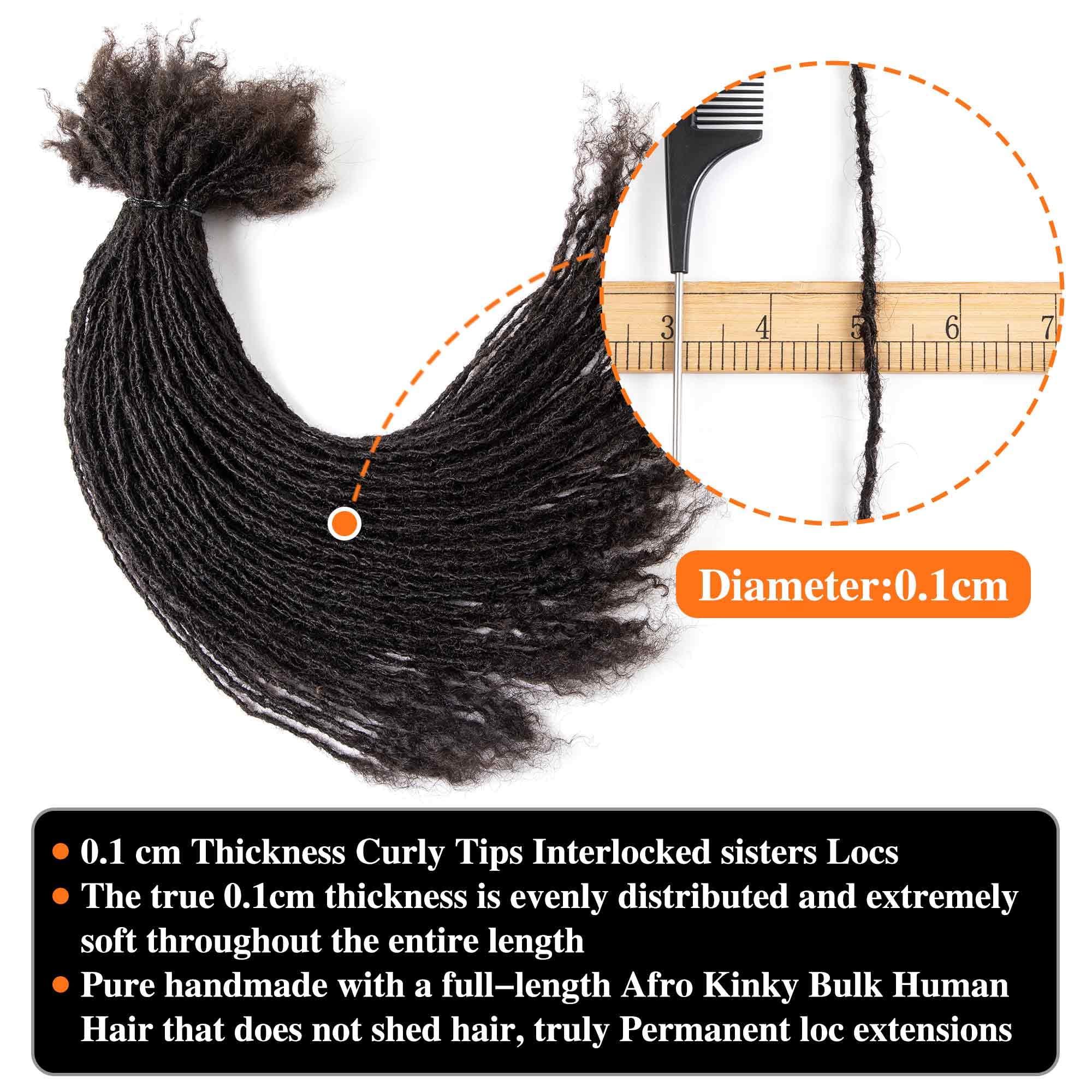 originea Originea 8-18 Inch 0.2 Thickness Curly Tips Interlocked sisters Locs 100% Real Human Hair Micro loc Extensions Permanent Dreadlock Extensions Natural Looking Locs (1B# 0.2cm, 8 Inch 30 Strands)