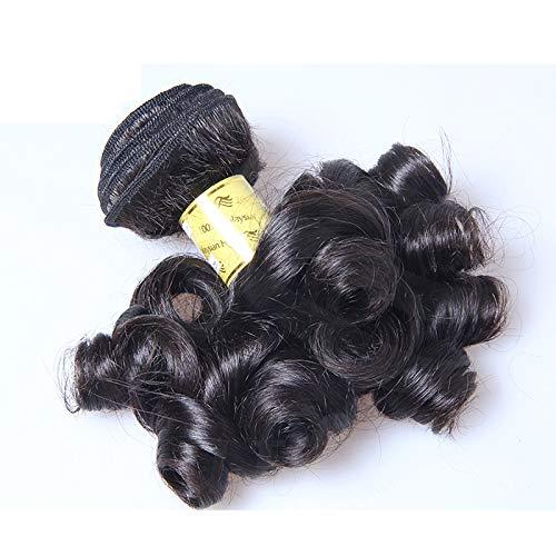 RJ HAIR Short Bouncy Curly Human Hair Extensions 3pcs/Lot Peruvian Remy Fumi Curly Hair Wefts Natural Color Spring Curl Hair Bundles (10 10 12inch, Color 1#)