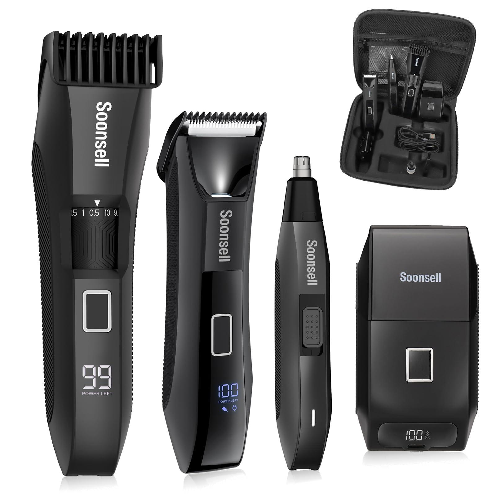 Soonsell Soonsell 4 IN1 Men\'s Grooming Kit,Beard Trimmer for Men,Manscape Groin & Body Hair Trimmer,Nose Hair Trimmer for Men,Electric Razor,Hair Clippers for Men,LED Display,Waterproof Wet/Dry Clippers
