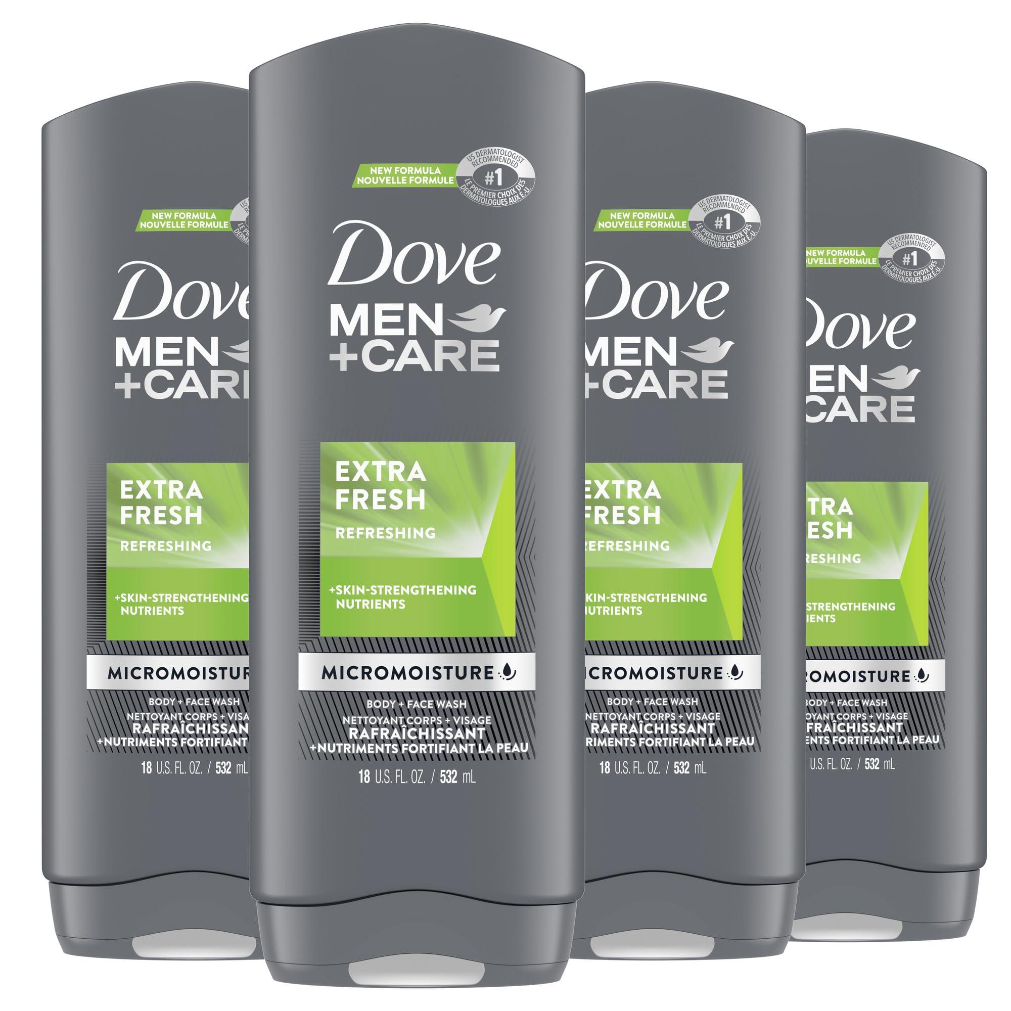 DOVE MEN + CARE DOVE MEN + CARE Body and Face Wash Clean Comfort 4 Count for Healthier and Stronger Skin & Body Wash Extra Fresh for Men\'s Skin Care Body Wash Effectively Washes Away Bacteria