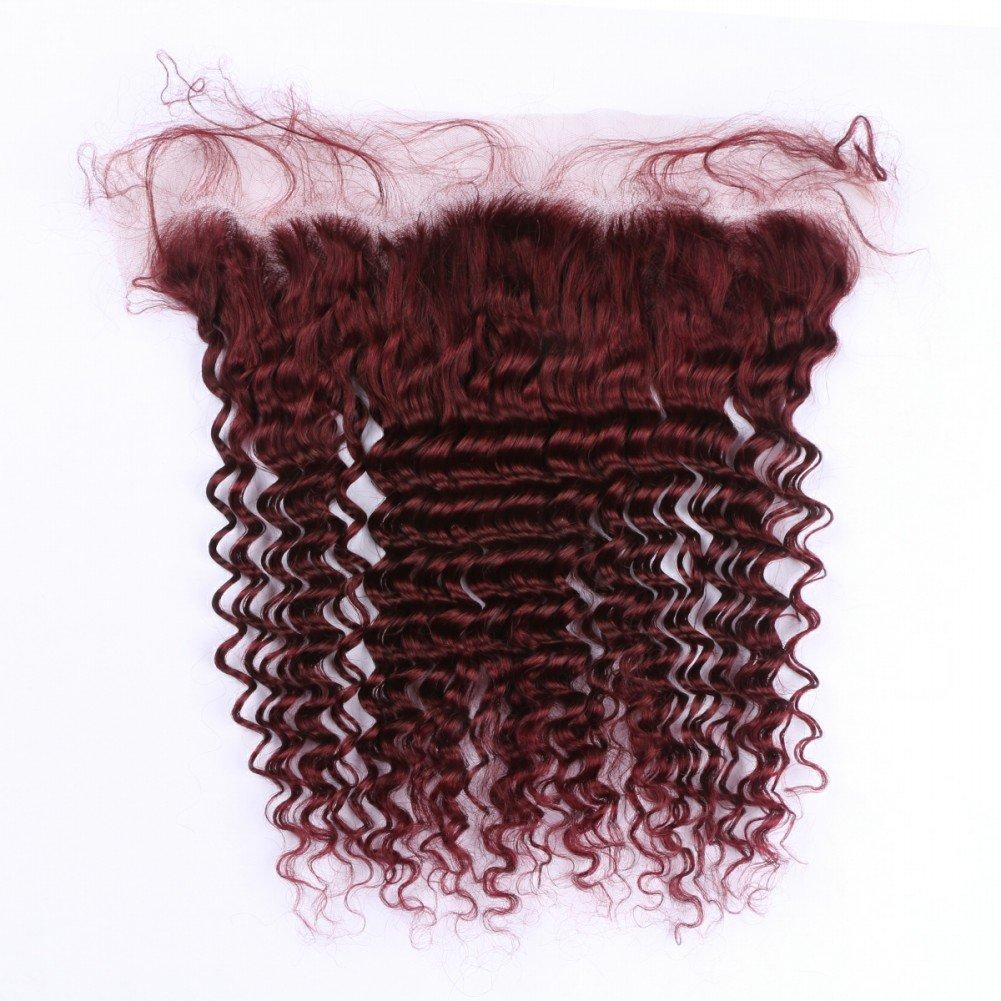 Tony beauty hair Tony Beauty Hair Malaysian Burgundy Red Human Hair Weaves 2 Bundles with Frontal 3Pcs Lot #99J Wine Red Deep Wavy Human Hair Wefts with Lace Frontal Closure 13x4 Ear to Ear (12 14+10)