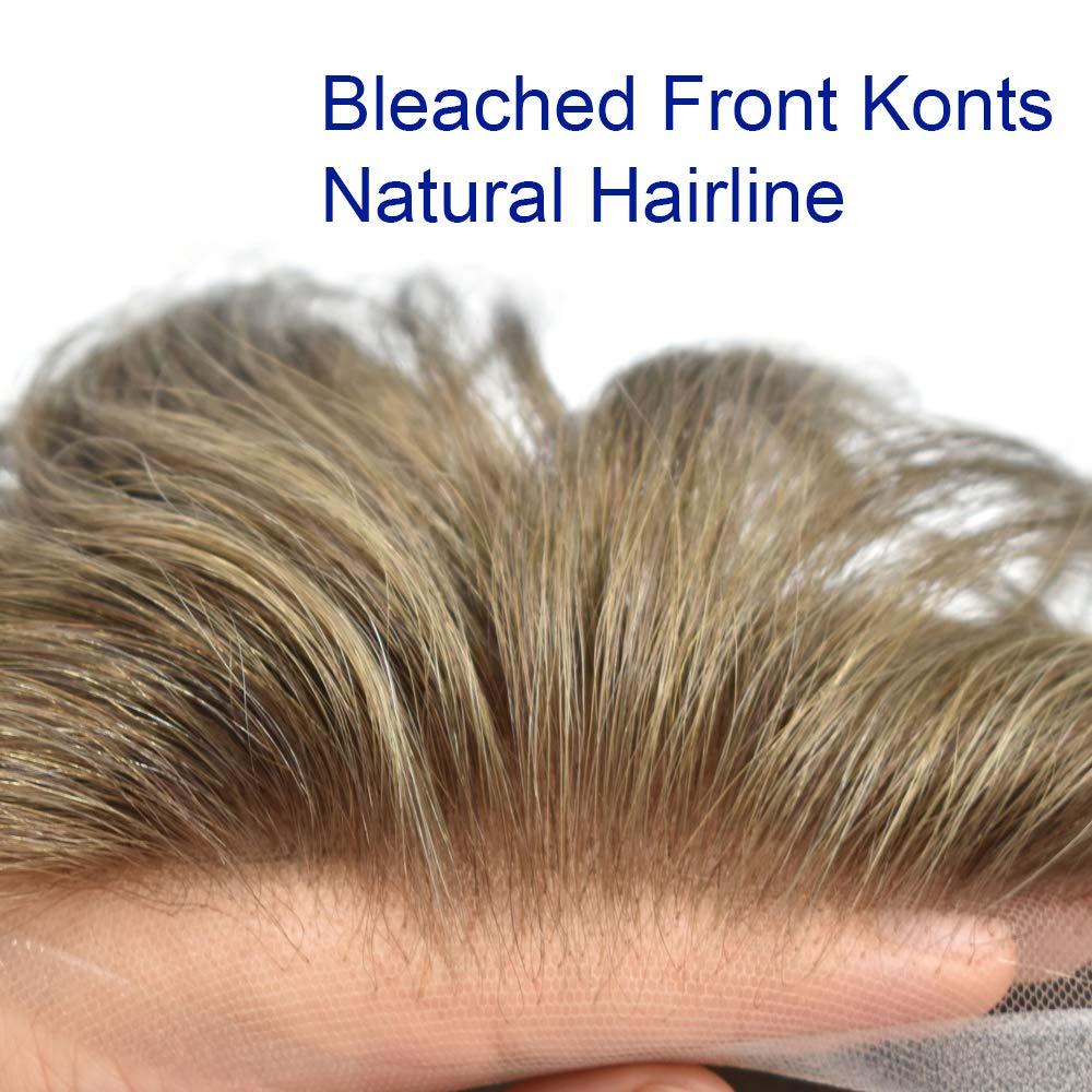 Generic Toupee For Men Swiss Lace Hair System Men Hair Pieces Real Human Hair Units Lace Front Mens Toupee White Gray Hair Replacement Bleached Knots Natural Hairline Black Brown Blonde Men Hair Systems US Stock. (7\"X9\"-100% Light to Medium Density, 17# Da