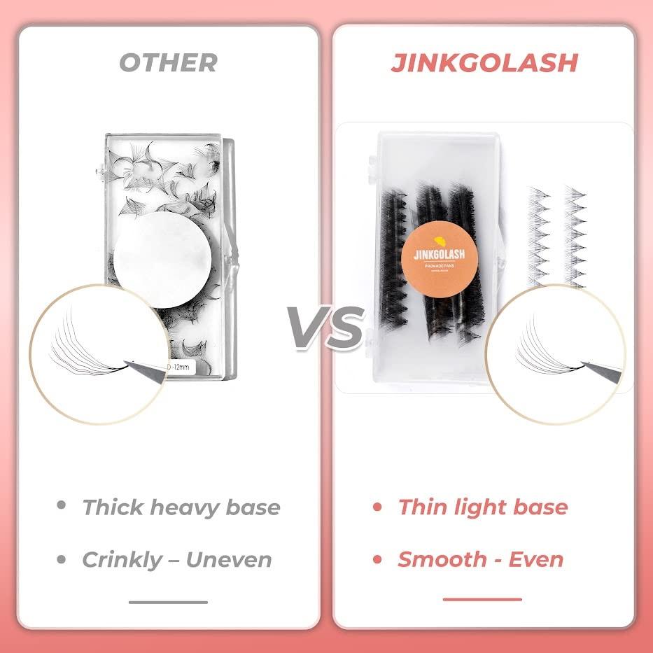 JINKGOLASH JINKGOLASH 500 Eyelash Extension Promade 4D to 16D Not Premade, Ultra Lash Fans 0.03/0.05/0.07mm Thickness, C D Curl Lashes, 8 - 16mm Length for Easy Volume Individual Eyelash Extensions Clusters DIY(12D-0.03-D (14mm))