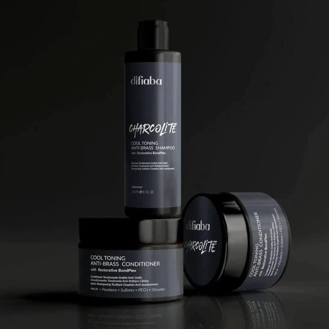 edgy edgy DIFIABA Charcolite Cool Toning Anti-Brass Shampoo & Conditioner DUO SET w/ Restorative BondPlex (w/ Sleekshop Teasing Comb) Charcoal Kit Bond Plex (8.5 oz + 8.5 oz)
