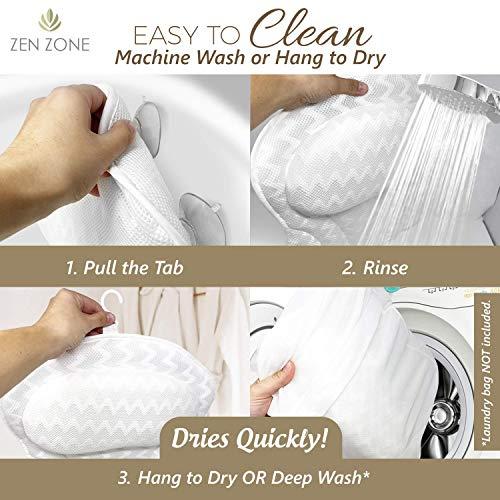 Zen Zone Luxurious Bath Pillow for Tub – Ergonomic Bath Pillow for Neck and Back Support – Bathtub Cushion for a Clean - Breathable Comfort 3D Quilted Mesh – Air Mesh Technology Supports Joints (White)