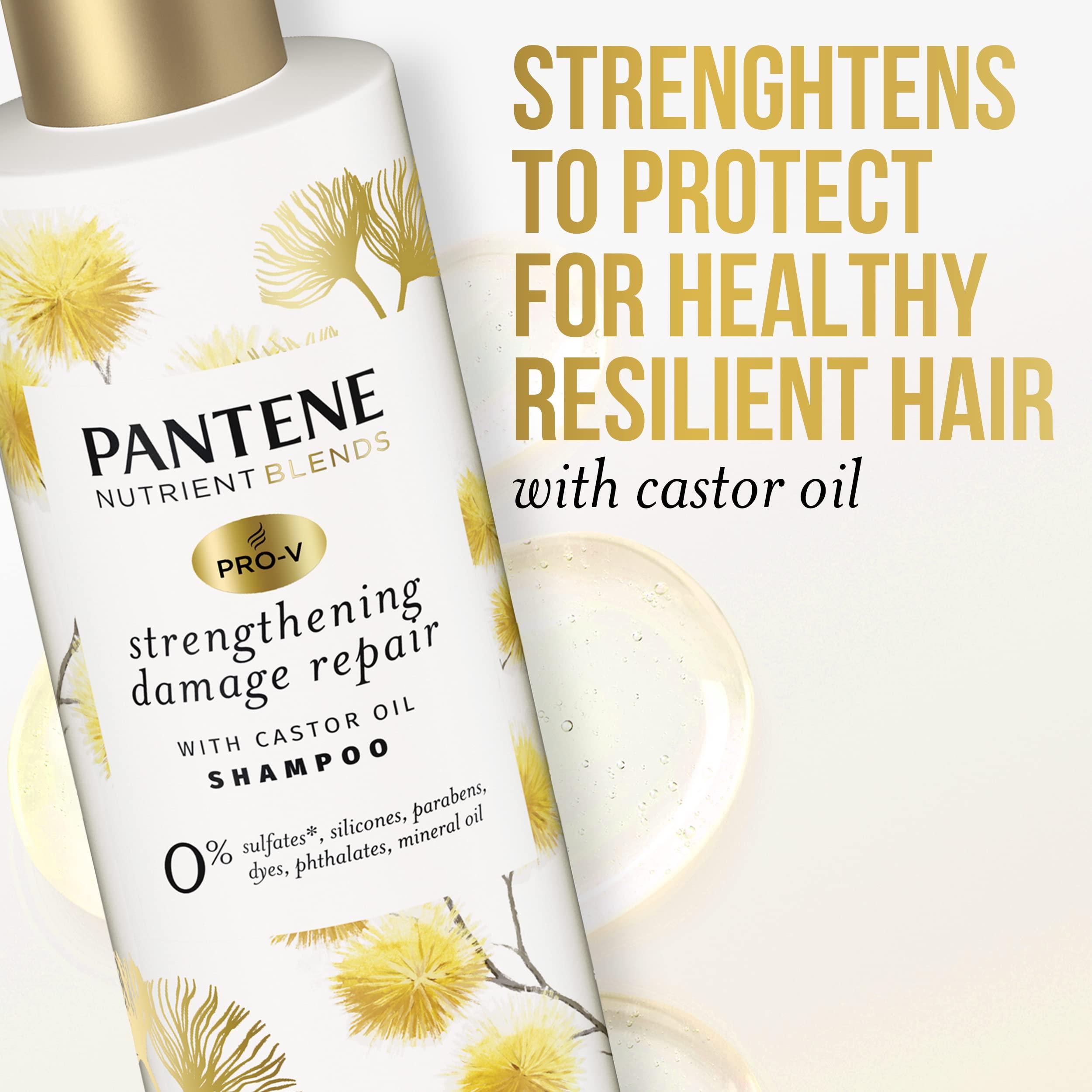 Pantene Pantene Sulfate Free Shampoo, Hair Strengthening Anti Frizz Damage Repair Shampoo with Castor Oil, Safe for Color Treated Hair, Nutrient Blends, 9.6 oz
