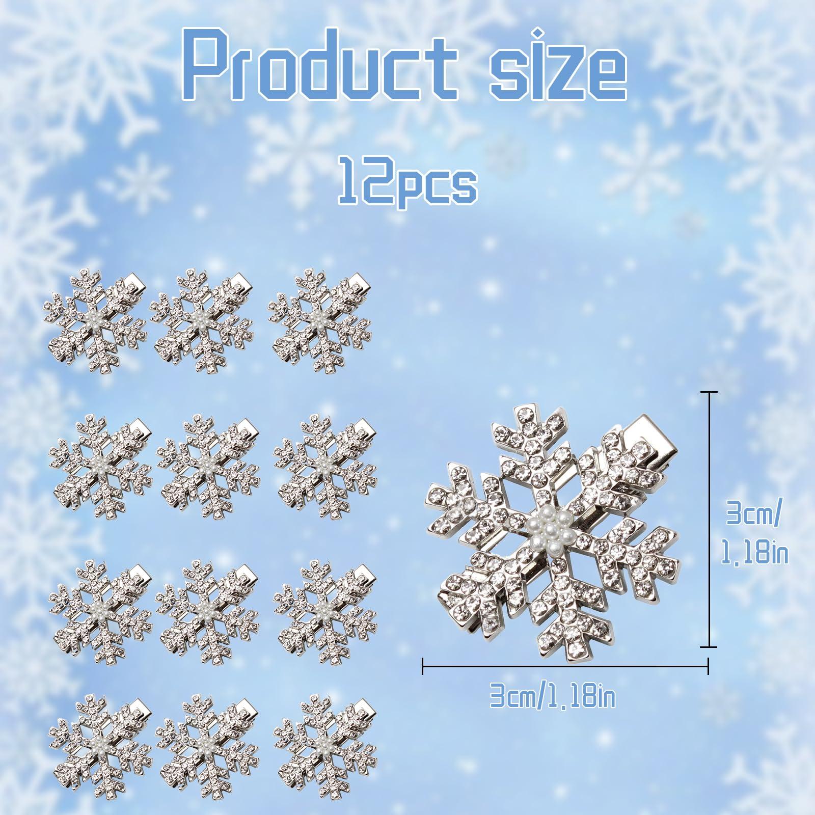 DUOJINSANXI 12 Pcs Snowflake Hair Clips, Snowflake Hair Accessories, Rhinestone Pearl Hair Clips, Christmas Sparkly Hair Clips, Cute Hair Pins, Small Silver Metal Hair Barrettes for Women Girls