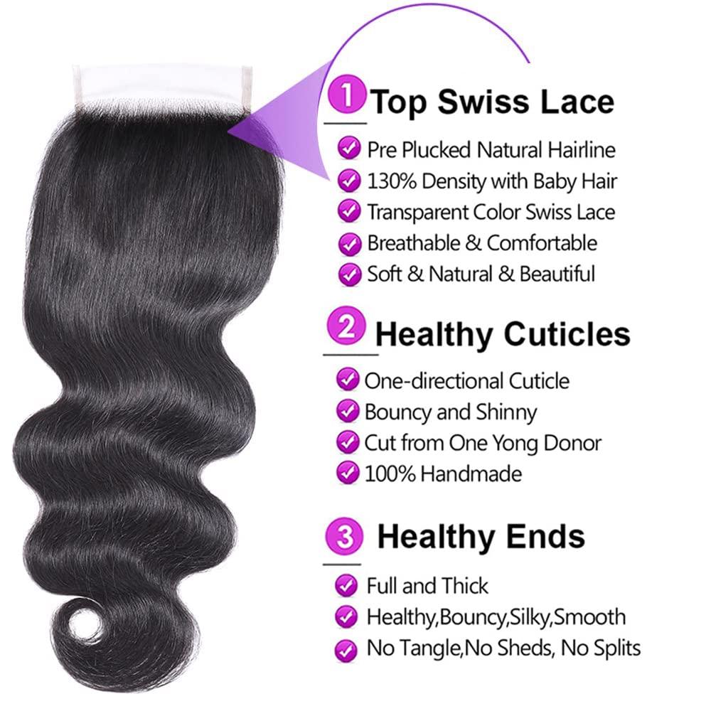UDesire UDesire Body Wave Lace Closure 4x4 Free Part Closure Human Hair Brazilian Virgin 100% Unprocessed Human Hair Lace Closure Natural Black Color with Baby Hair(18inch