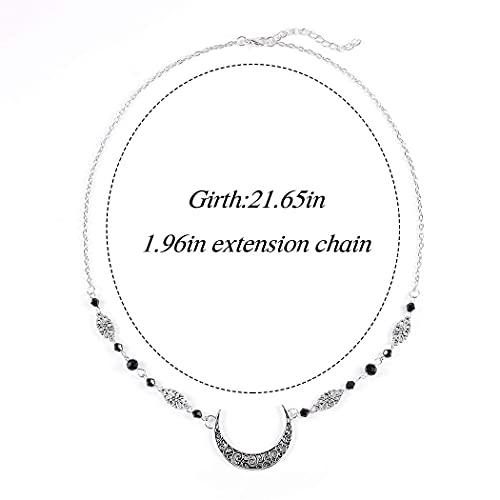 Bomine Bomine Boho Crescent Moon Head Chain Vintage Crystal Headpieces Hair Acessories for Women and Girls (Silver black crystal)
